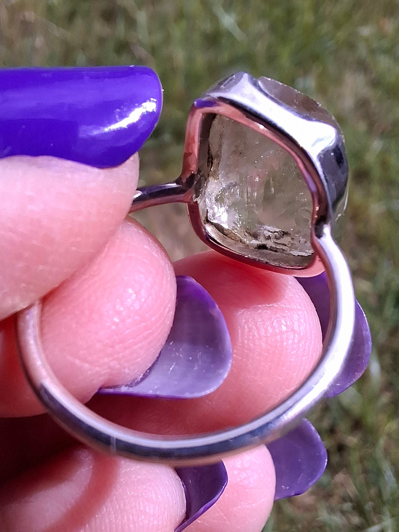 Libyan Desert Glass Ring, size small L, 925 Silver, Tektite (Ref: LR14)