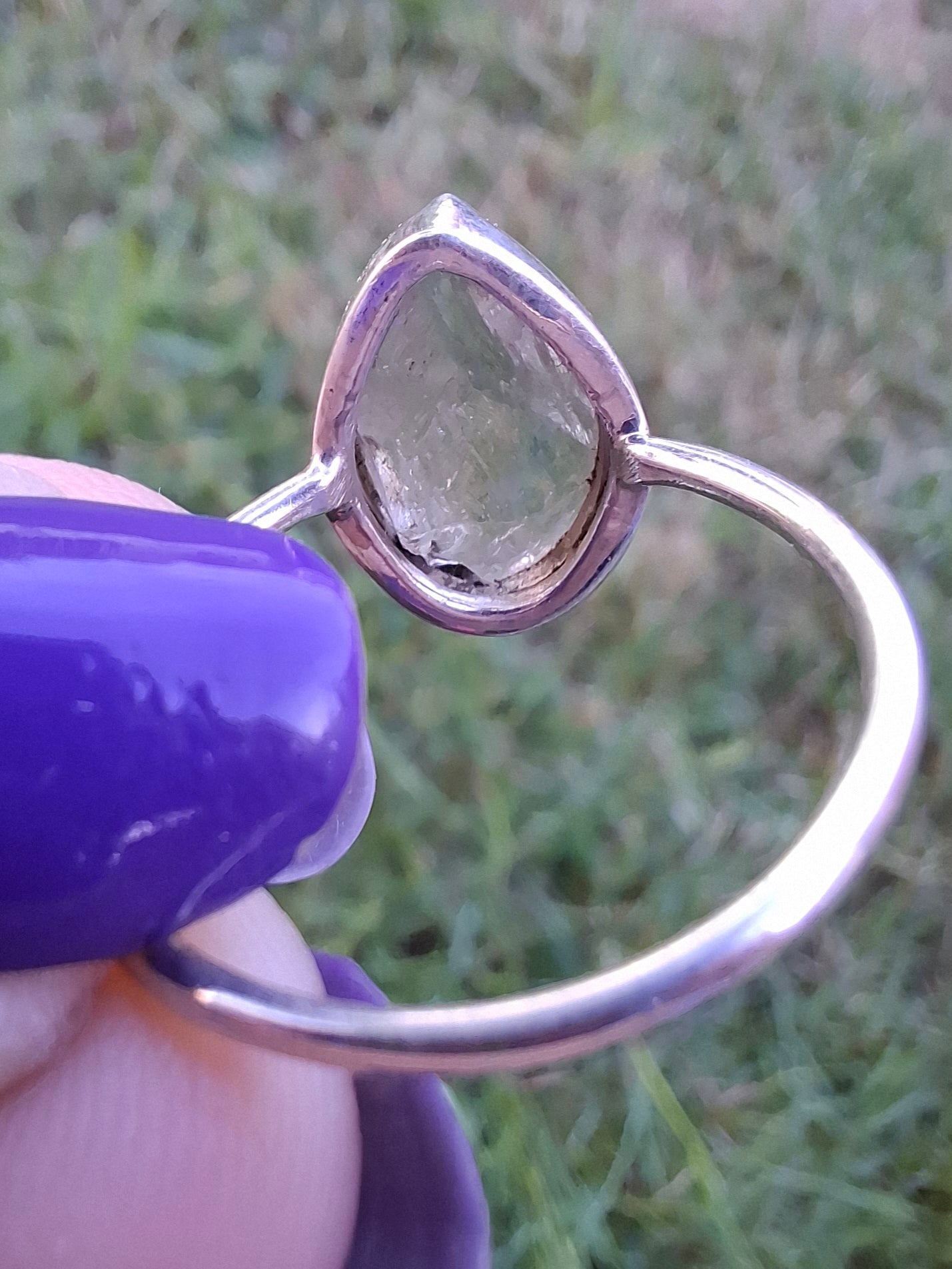 Libyan Desert Glass Ring, size small R, 925 Silver, Tektite (Ref: LR41)