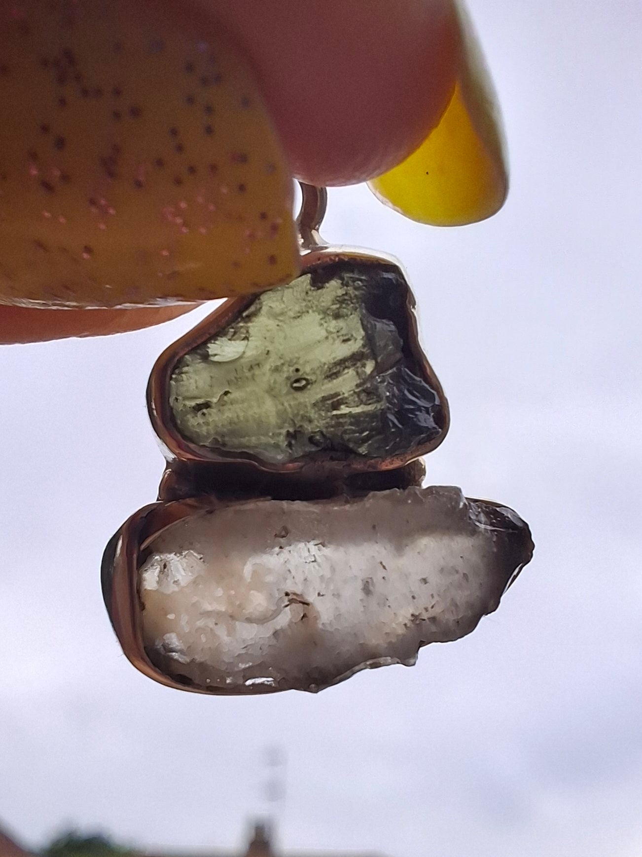 Moldavite & Libyan Desert Glass Pendant, 925 Silver, Tektite (Ref: MLP11)