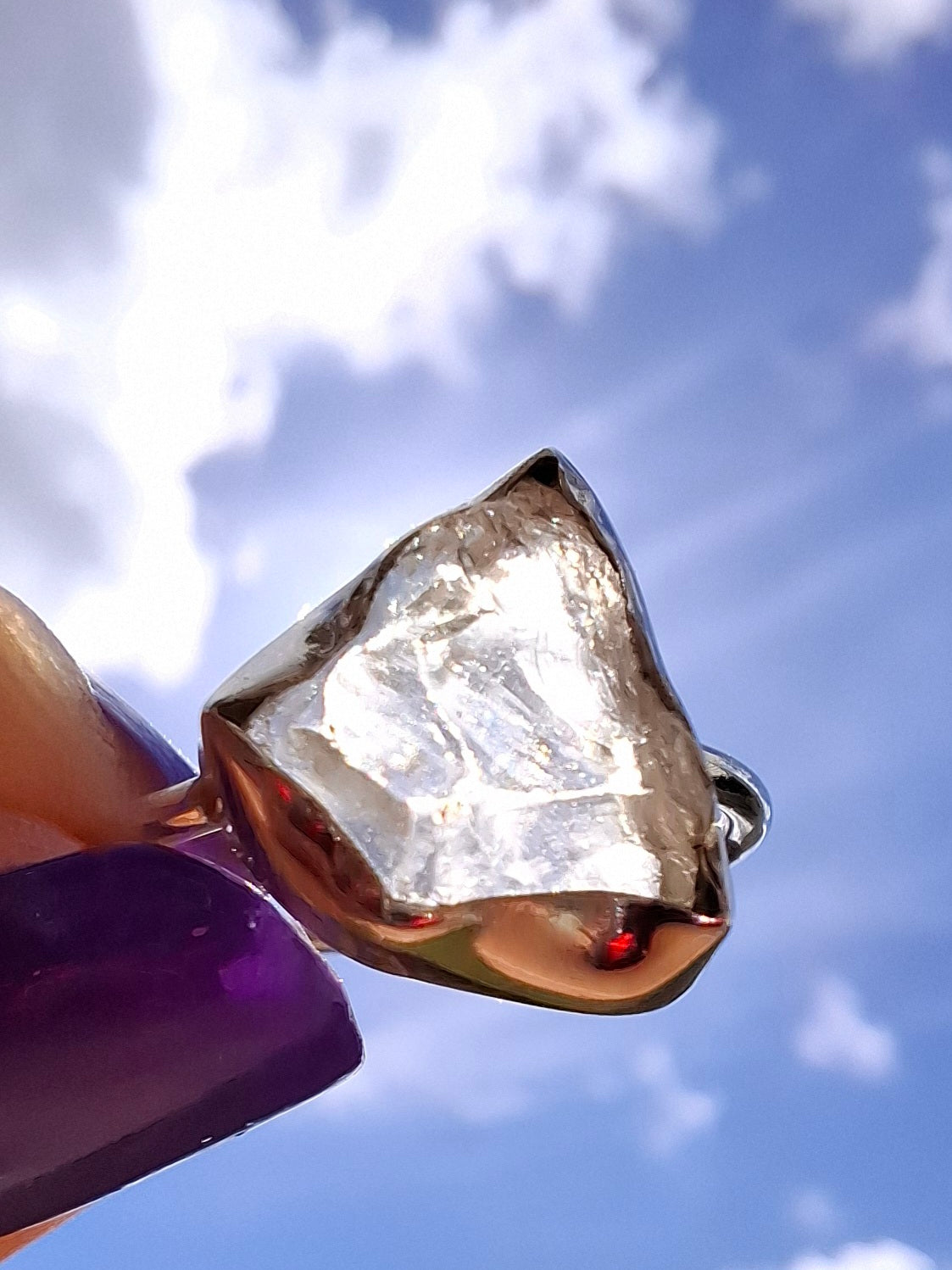 Libyan Desert Glass Ring, size large O, 925 Silver, Tektite (Ref: LR24)