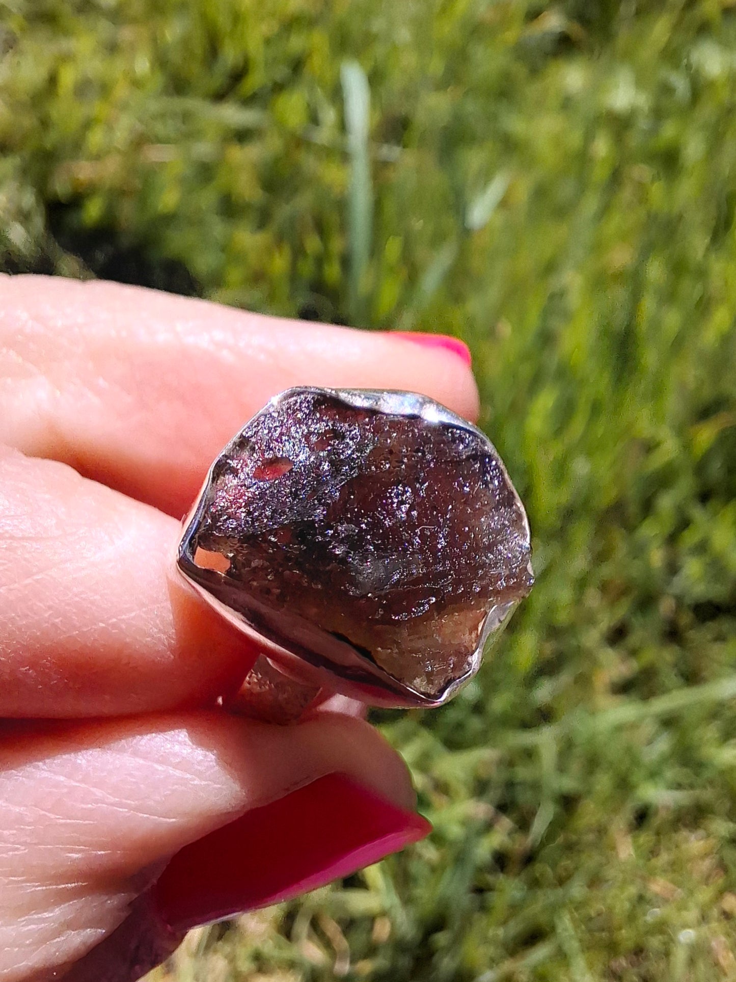 Moldavite Ring, size K, 925 Silver,  Tektite (Ref: R303)