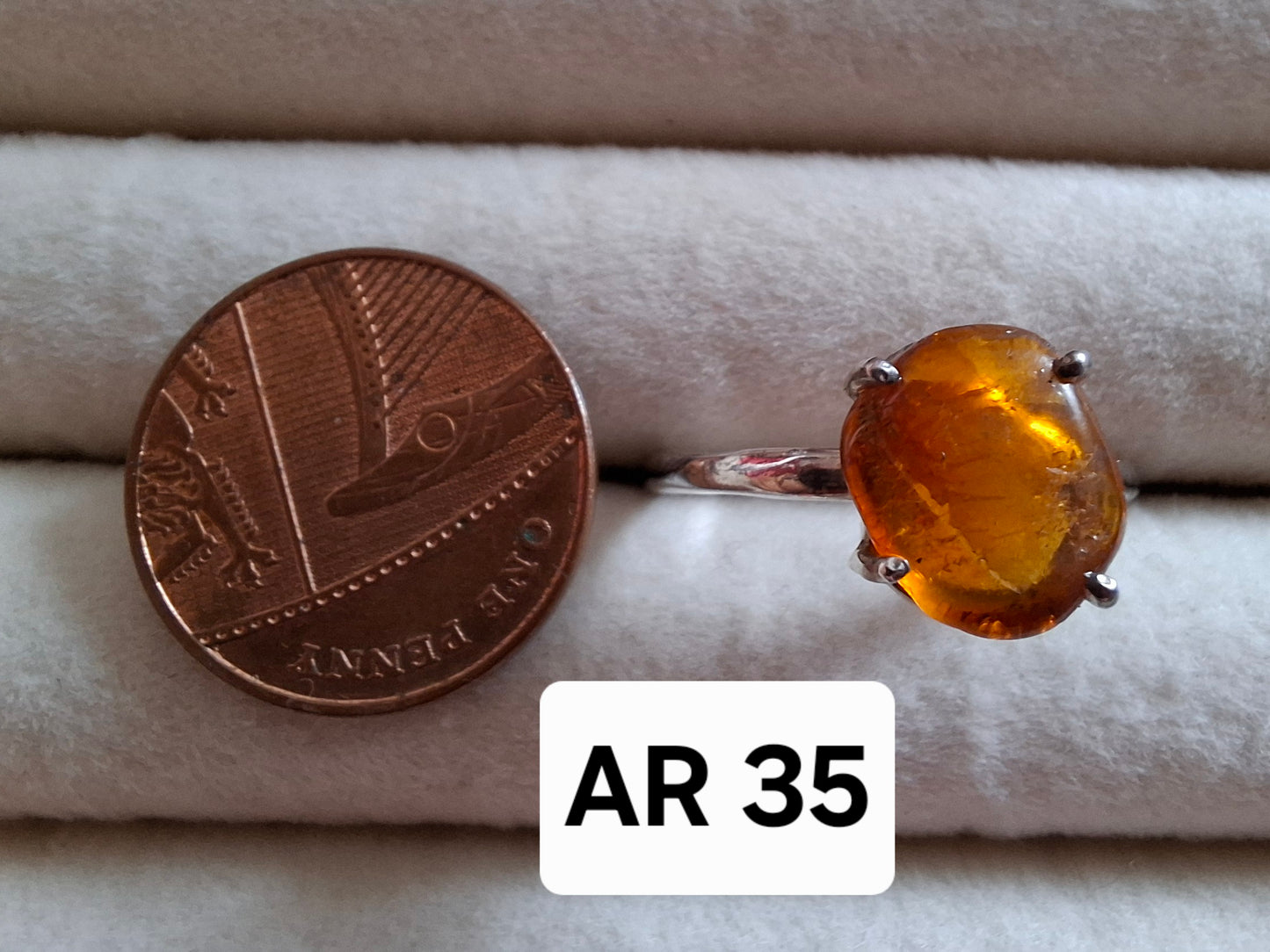 Baltic Amber Ring, size large X, 925 Silver, Fossil (Ref: AR35)