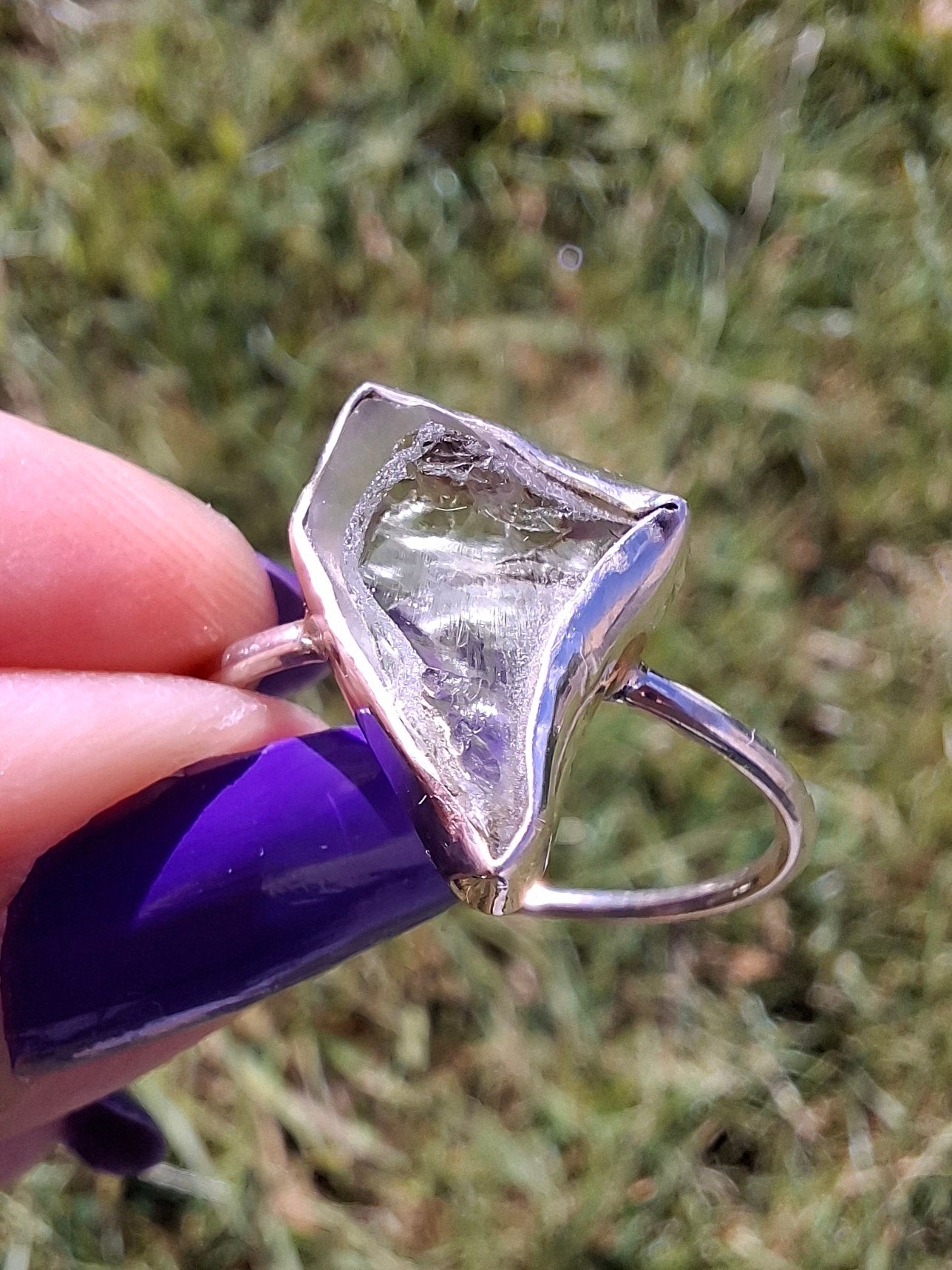 Libyan Desert Glass Ring, size large W, 925 Silver, Tektite (Ref: LR62)