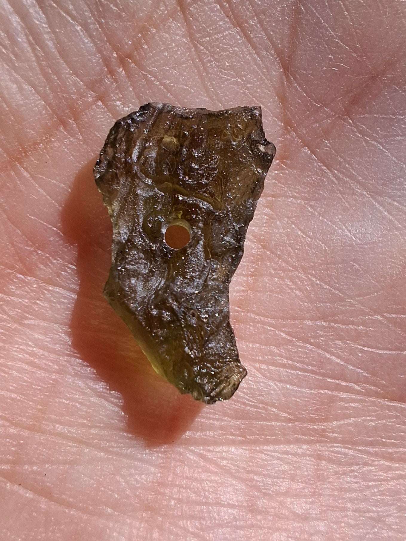 DRILLED, Moldavite Piece, 0.90g, Tektite (Ref: D14)