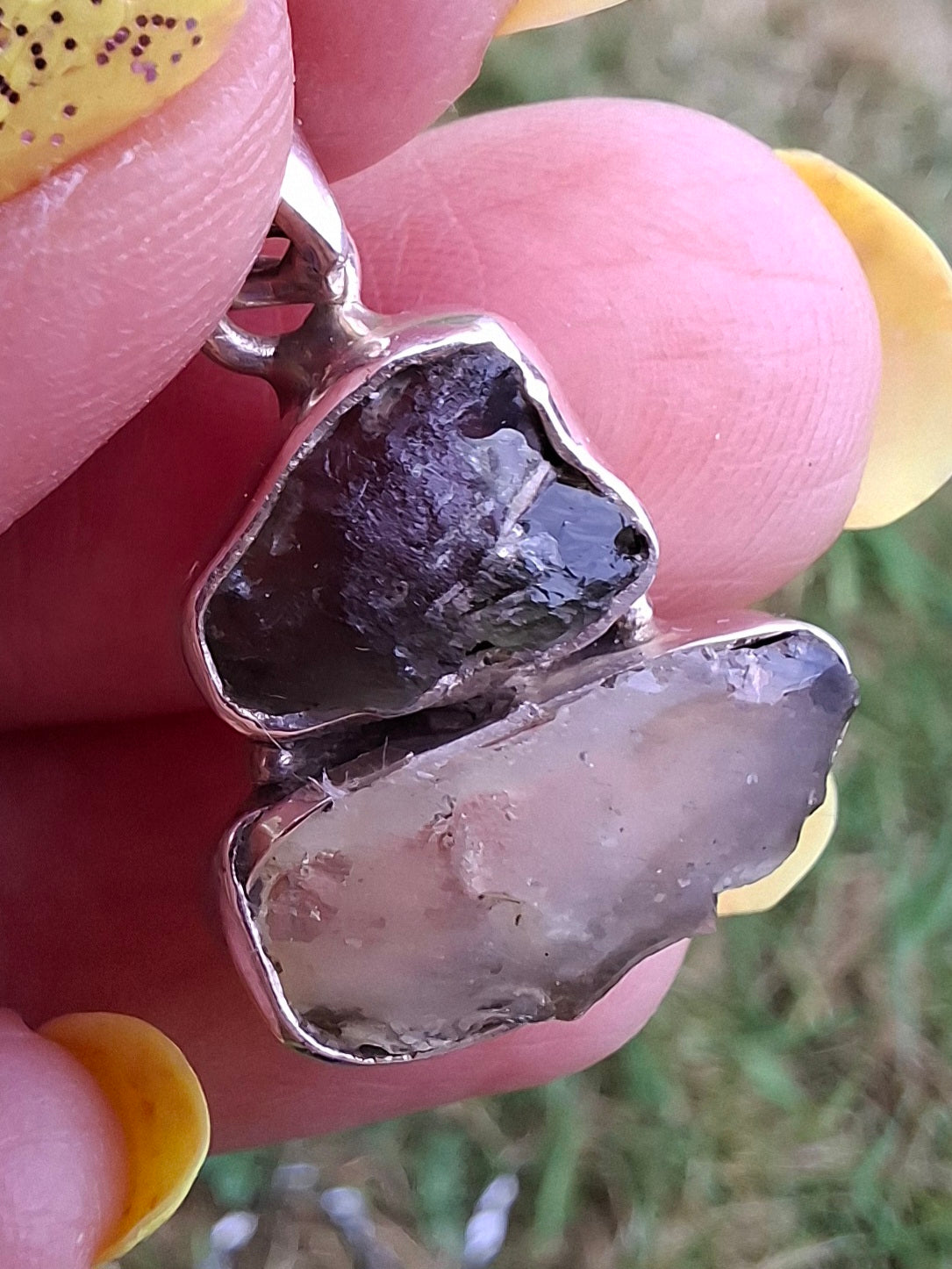 Moldavite & Libyan Desert Glass Pendant, 925 Silver, Tektite (Ref: MLP11)
