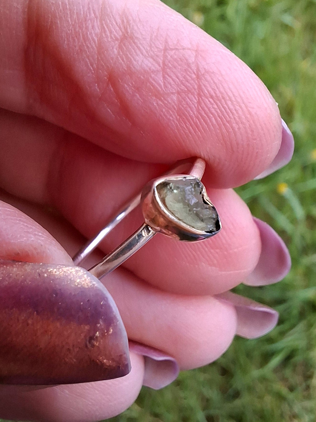 Moldavite Ring, size large M, 925 Silver, Tektite (Ref: R51)