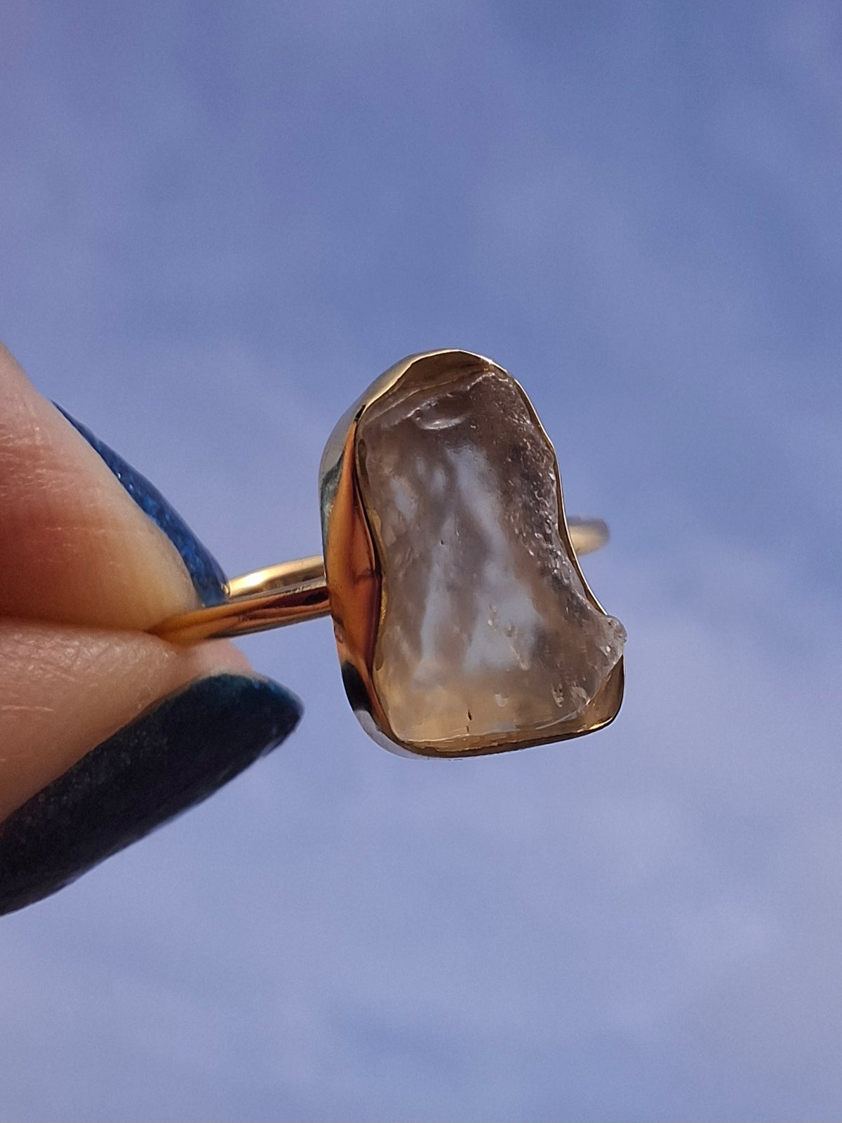 Libyan Desert Glass Ring, 14K GOLD Plated, size O, Tektite (Ref: LR65)