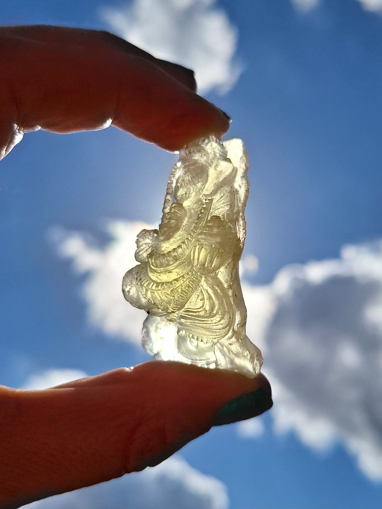 Libyan Desert Glass carving, GANESHA, 26.47g, Tektite (Ref: Ganesha1)