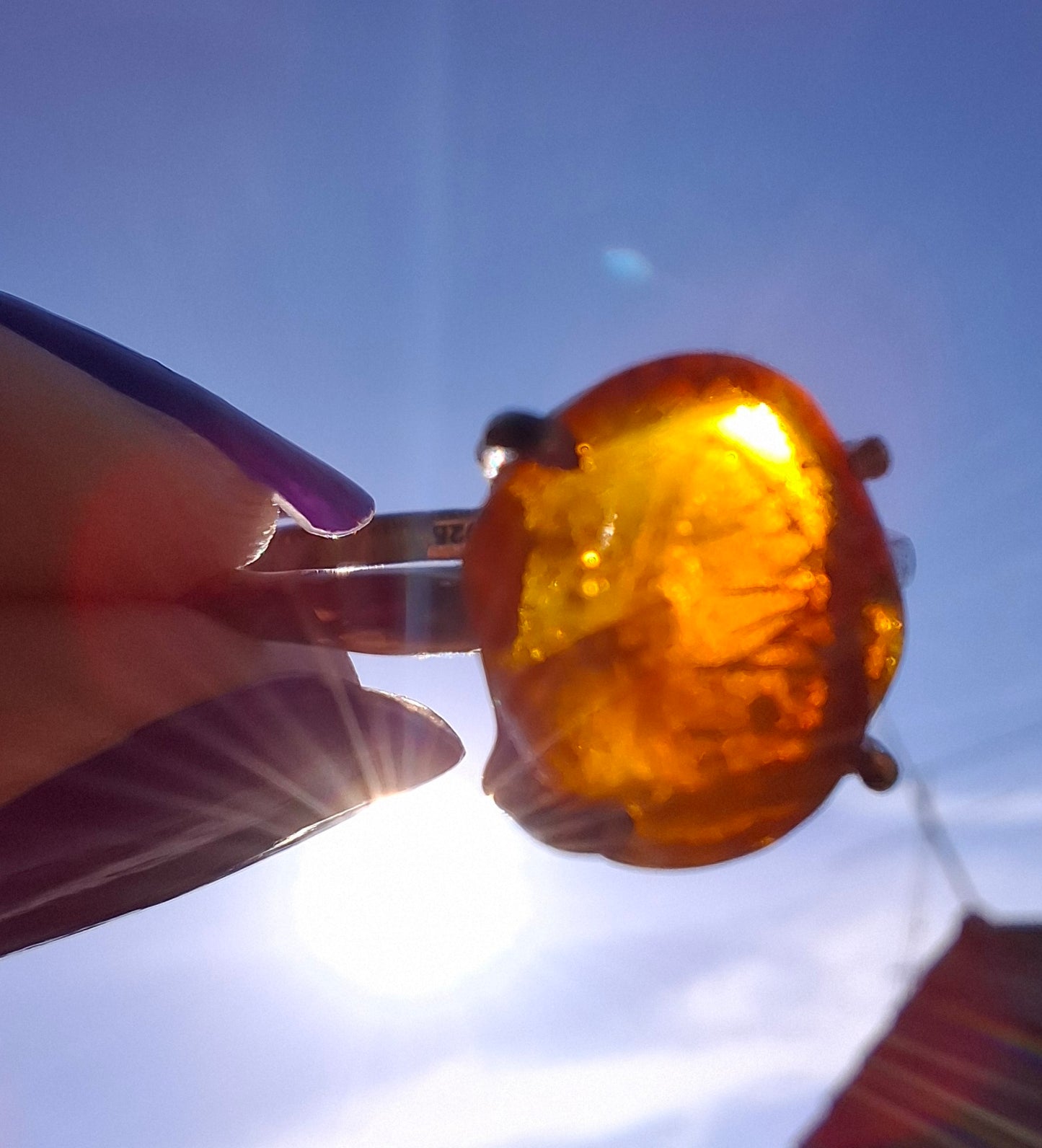 Baltic Amber Ring, size large X, 925 Silver, Fossil (Ref: AR35)