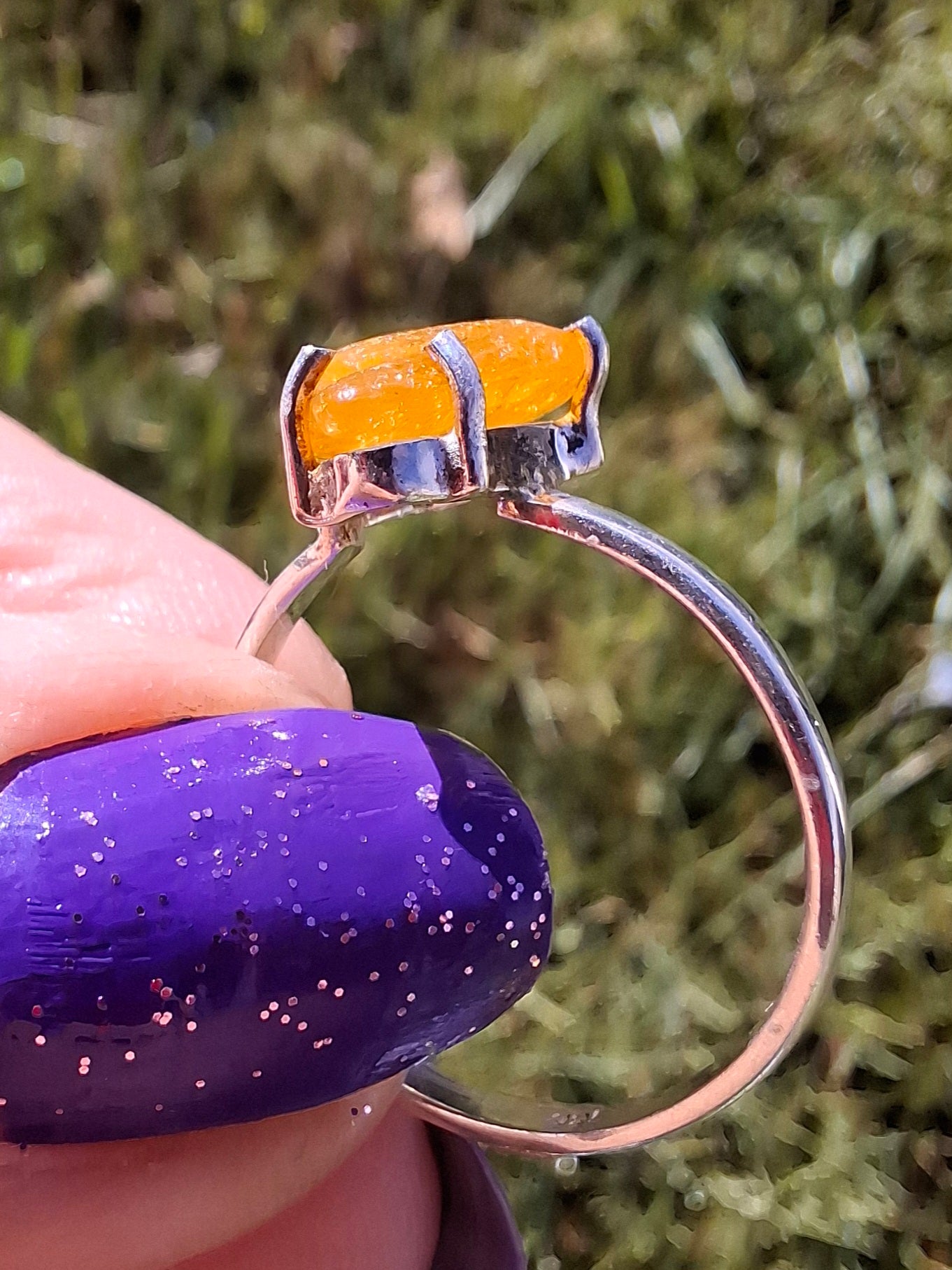 Baltic Amber Ring, size large R, 925 Silver, Fossil (Ref: AR15)
