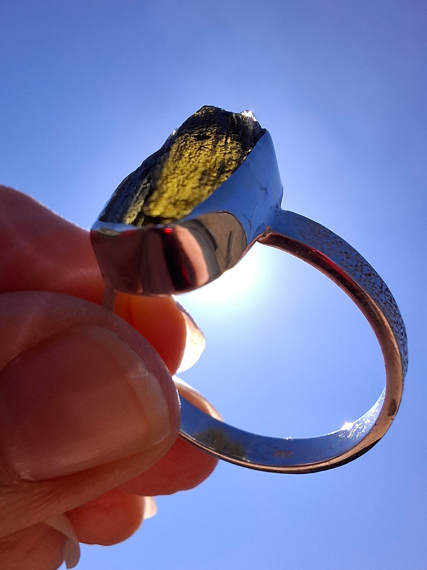 Moldavite Ring, size large Y/small Z, 925 Silver, Tektite (Ref: R332)