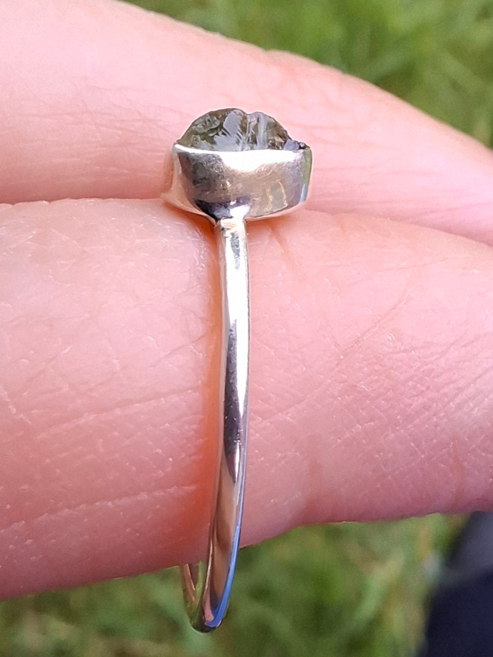 Moldavite Ring, size large M, 925 Silver, Tektite (Ref: R51)