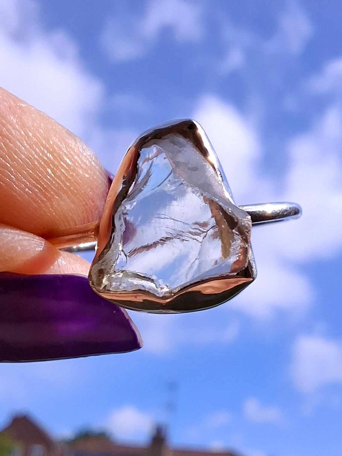 Libyan Desert Glass Ring, size large V, 925 Silver, Tektite (Ref: LR56)