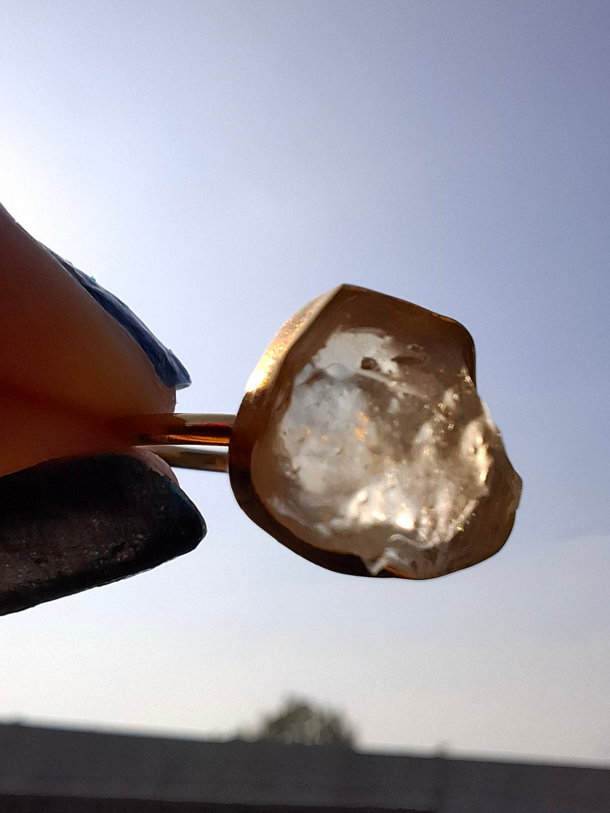 Libyan Desert Glass Ring, 14K GOLD Plated, size large N, Tektite (Ref: LR75)