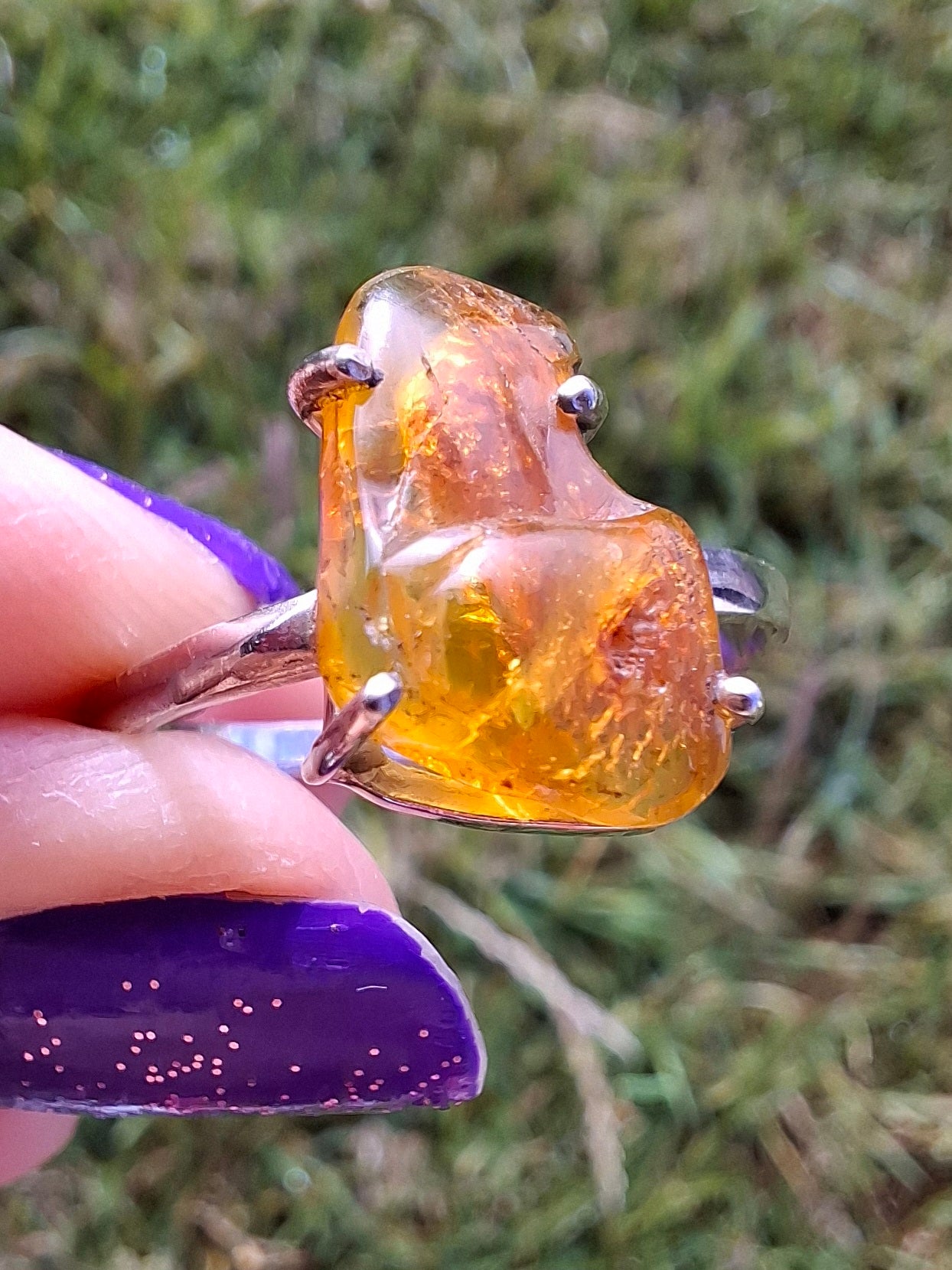 Baltic Amber Ring, size large X, 925 Silver, Fossil (Ref: AR36)