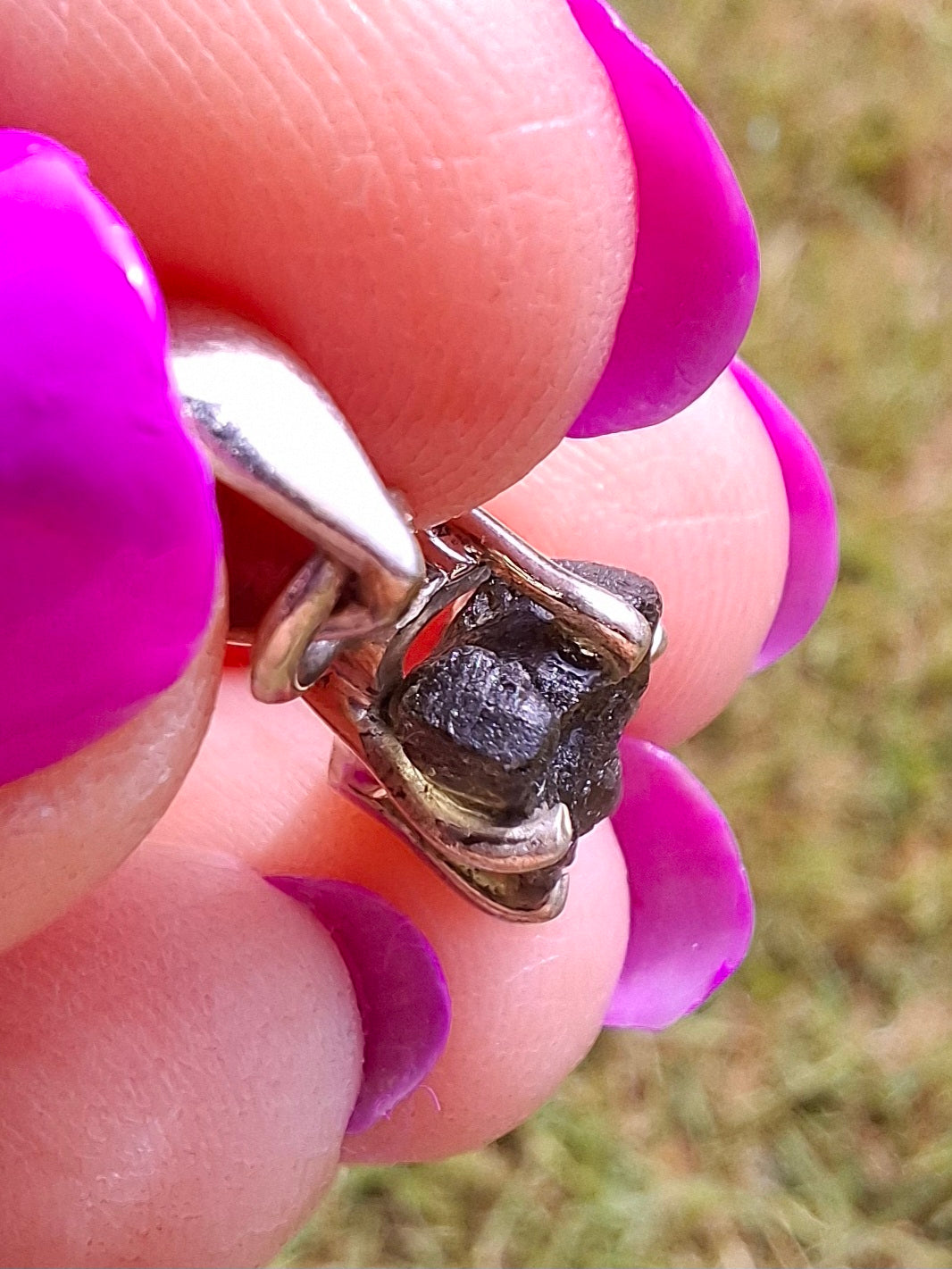 Moldavite Claw Pendant, 925 Silver, Tektite (Ref: P19)