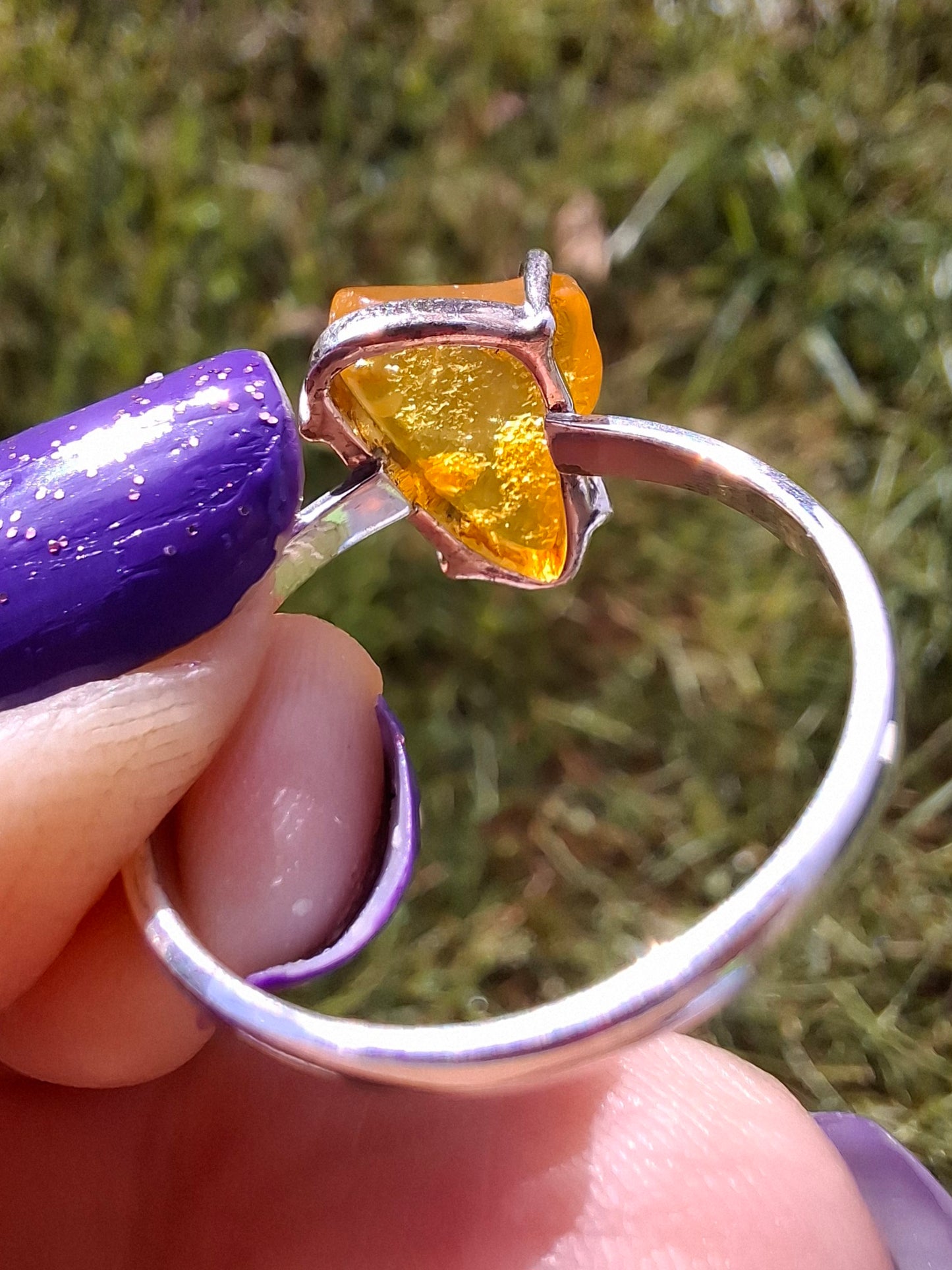 Baltic Amber Ring, size large U, 925 Silver, Fossil (Ref: AR21)
