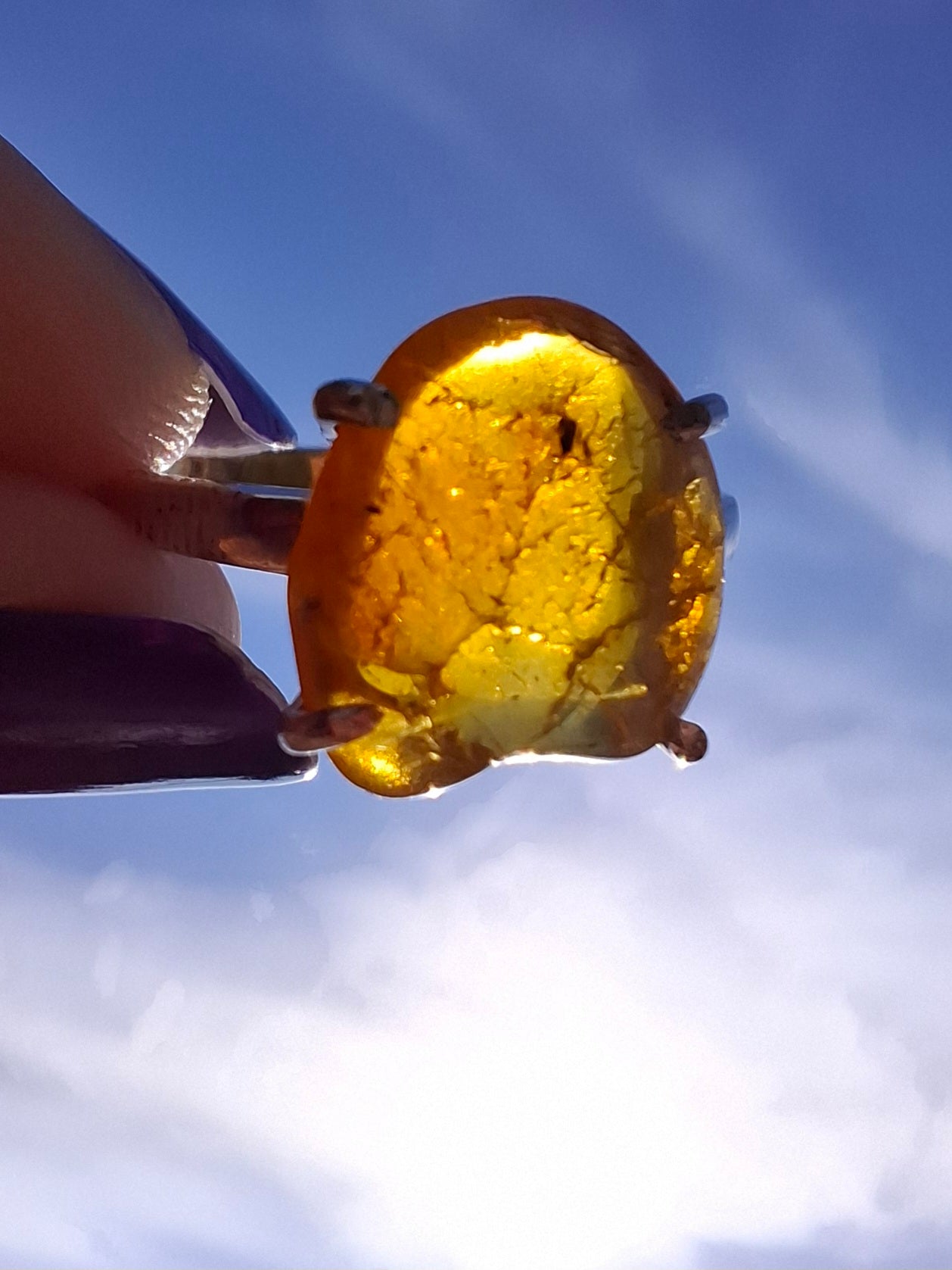 Baltic Amber Ring, size large Q, 925 Silver, Fossil (Ref: AR14)