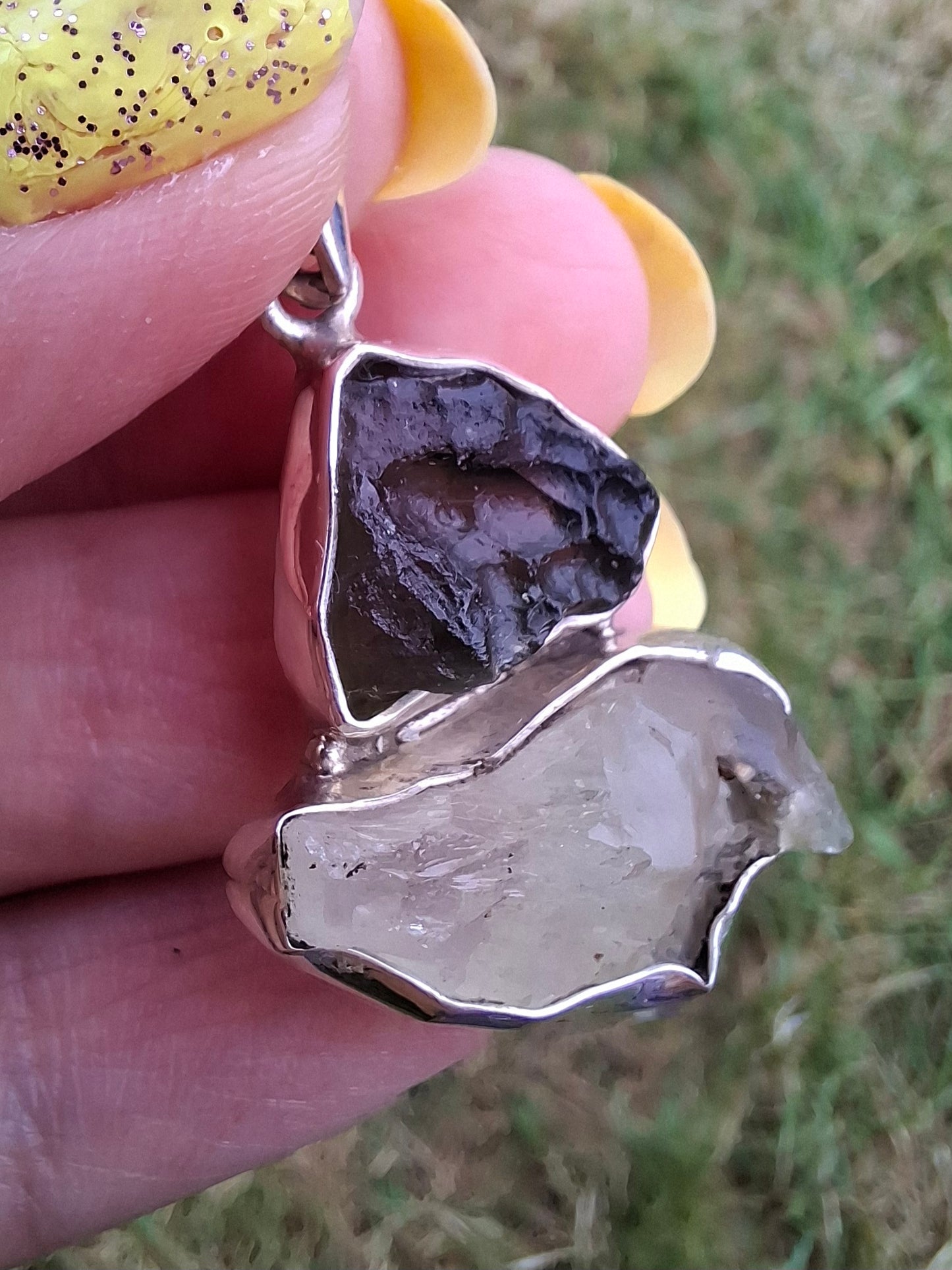 Moldavite & Libyan Desert Glass Pendant, 925 Silver, Tektite (Ref: MLP18)