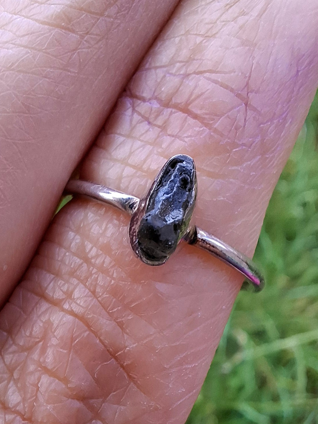 Moldavite Ring, size large M, 925 Silver, Tektite (Ref: R30)