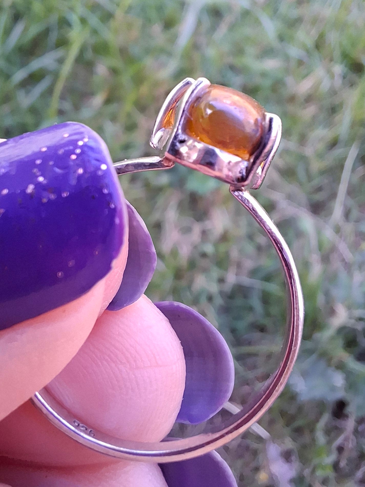 Baltic Amber Ring, size large V, 925 Silver, Fossil (Ref: AR24)