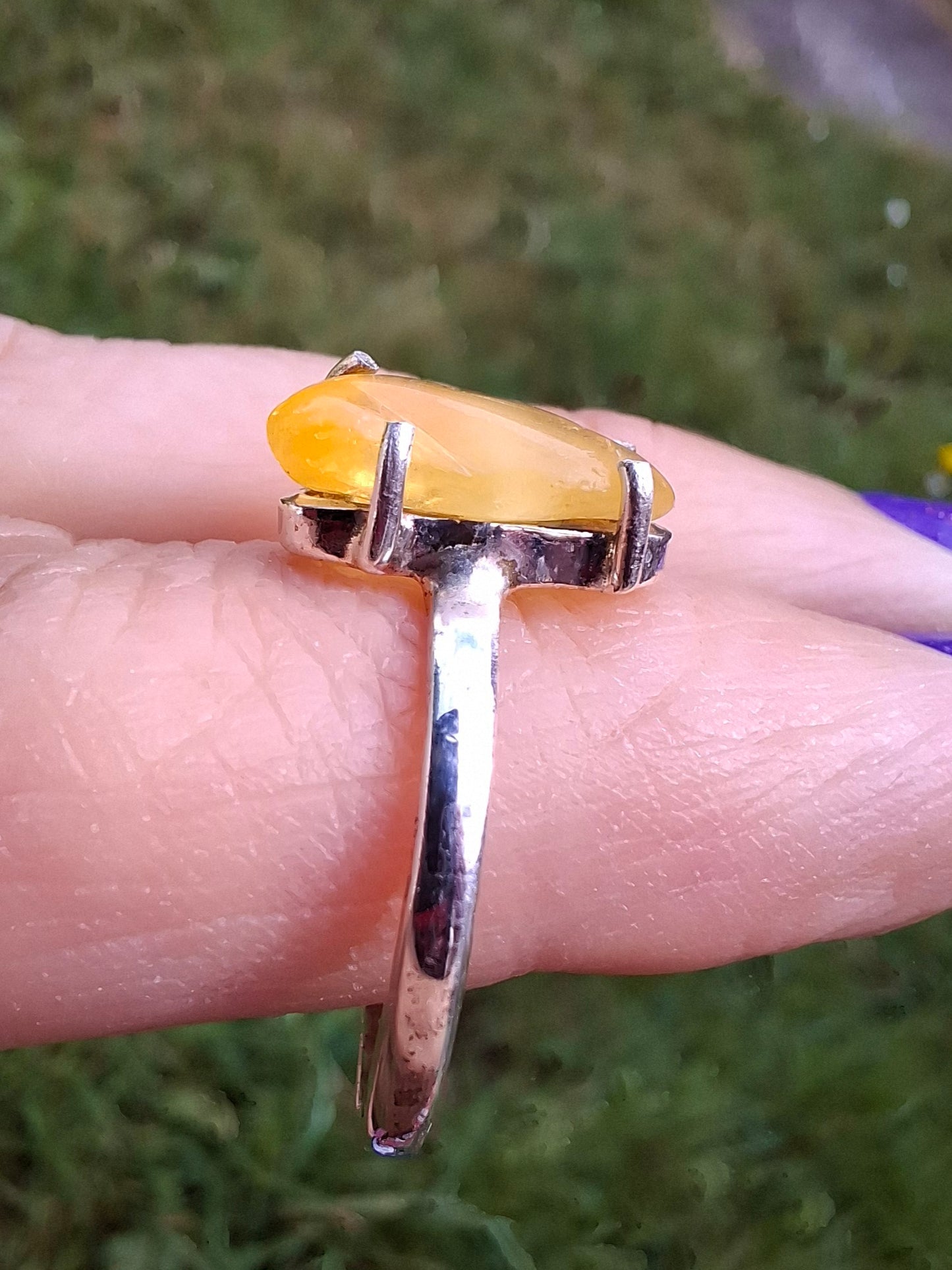 Baltic Amber Ring, size large Q, 925 Silver, Fossil (Ref: AR13)