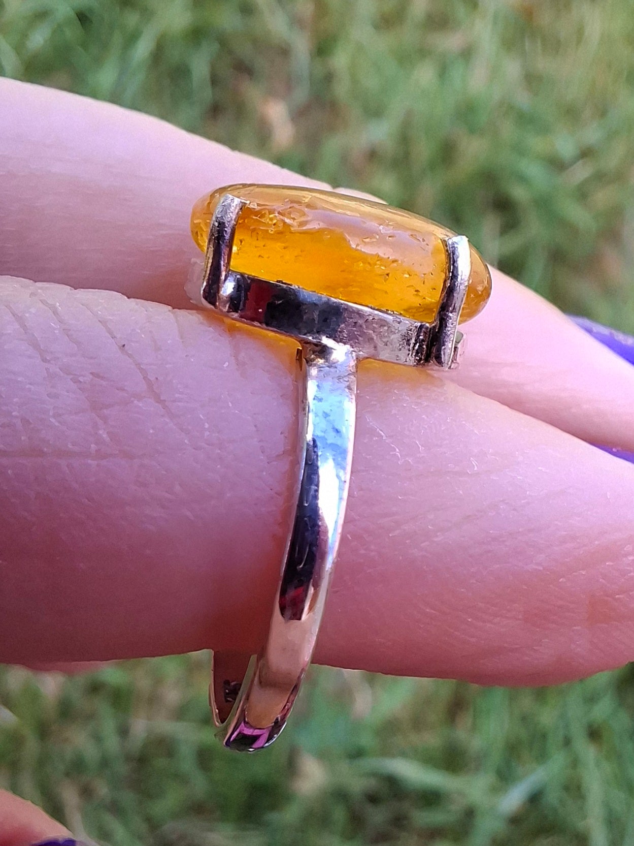 Baltic Amber Ring, size large K, 925 Silver, Fossil (Ref: AR31)