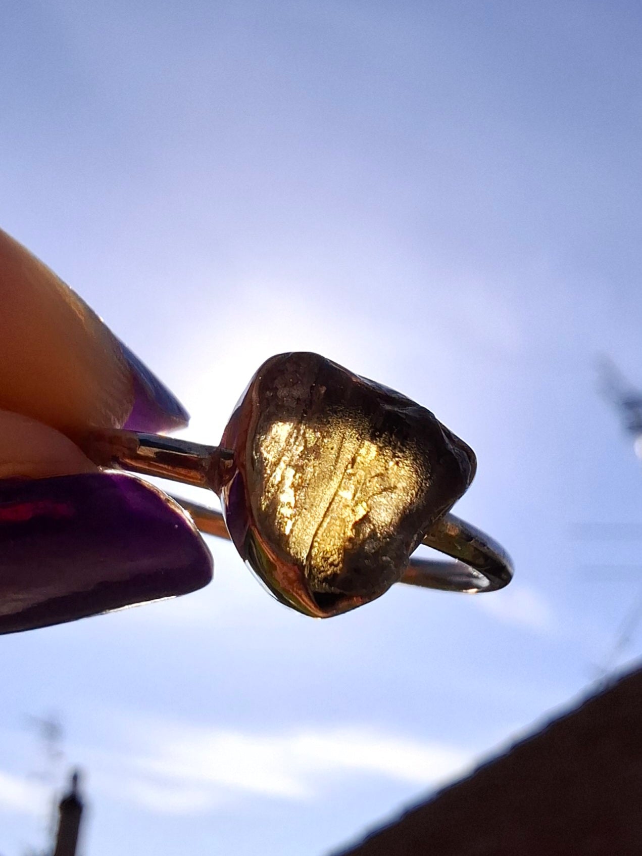 Moldavite Ring, size small X, 925 Silver, Tektite (Ref: R33)