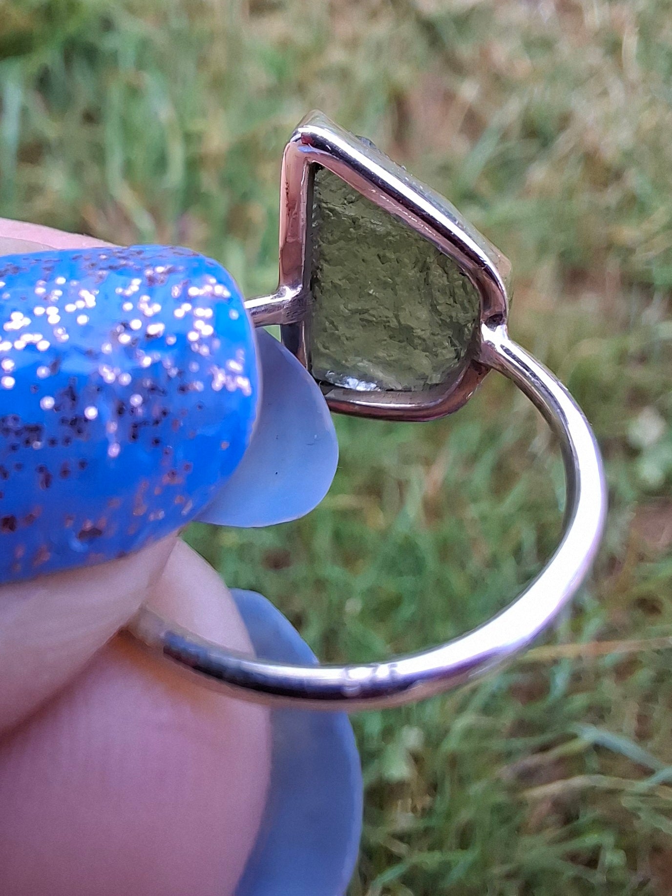 Moldavite Ring, size large M, 925 Silver, Tektite (Ref: R24)