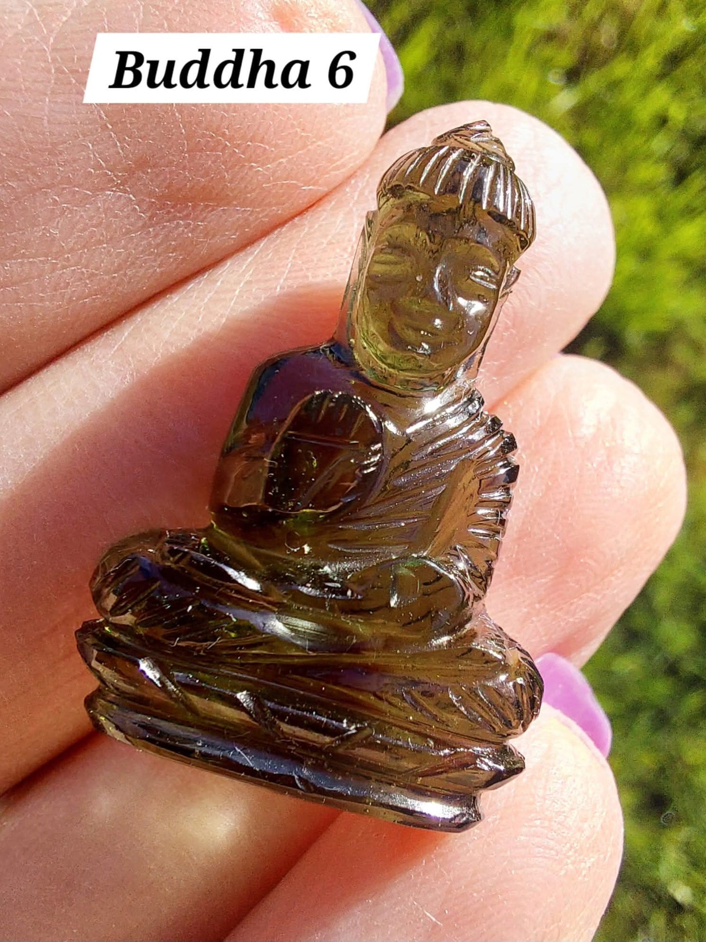Moldavite BUDDHA Carving, 4.23g, Tektite (Ref: Buddha6)