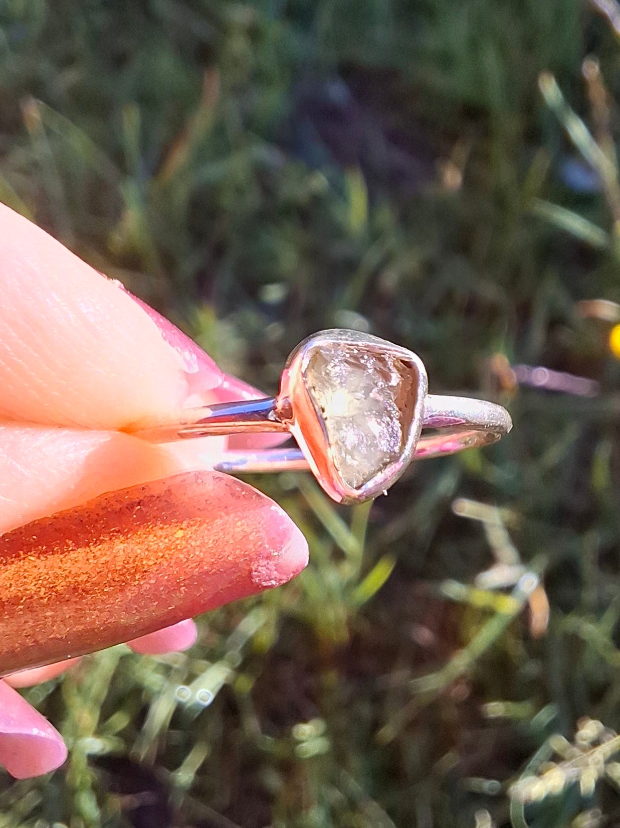 Moldavite Ring, size large L/small M, 925 Silver, Tektite (Ref: R50)
