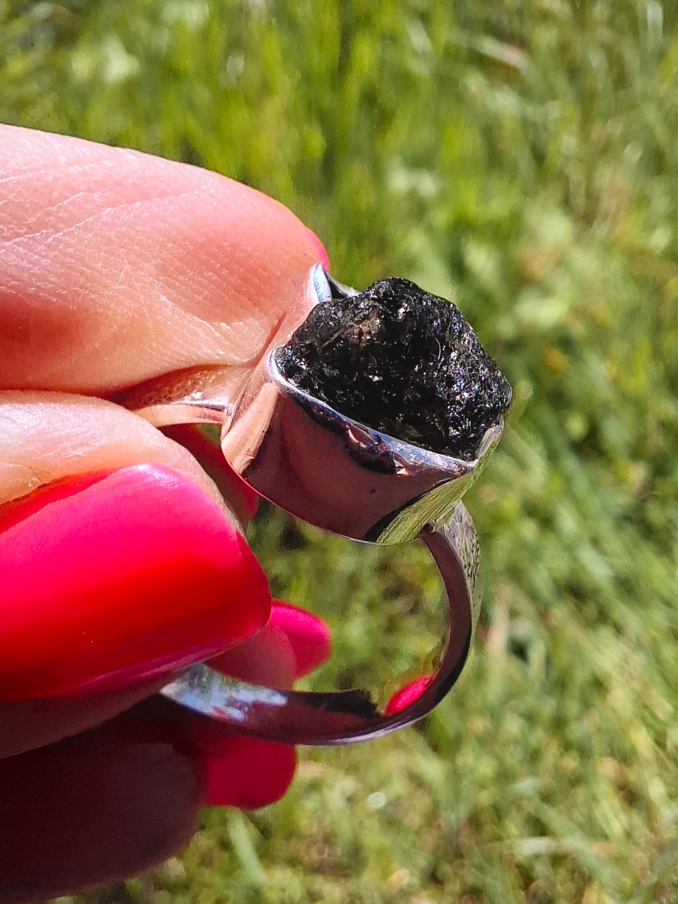 Moldavite Ring, size V, 925 Silver, Tektite (Ref: R326)