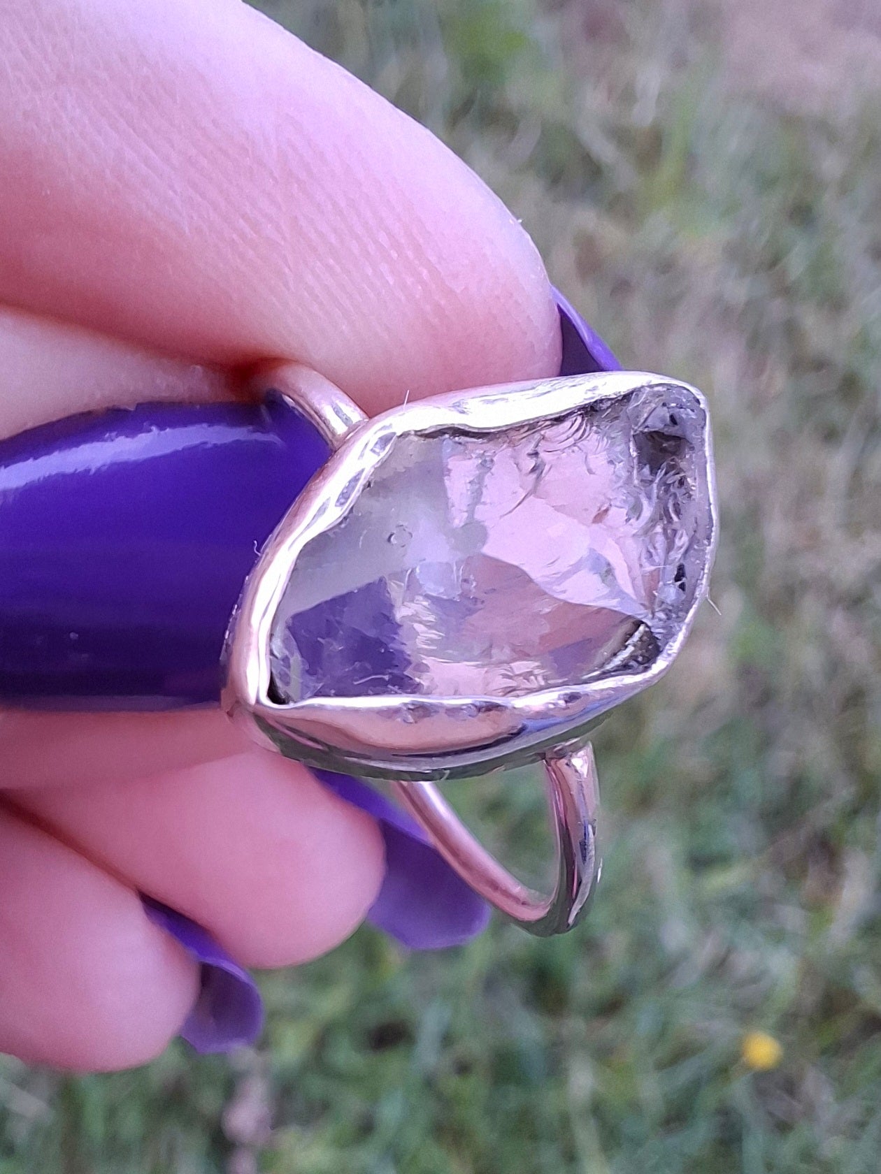 Libyan Desert Glass Ring, size small R, 925 Silver, Tektite (Ref: LR41)