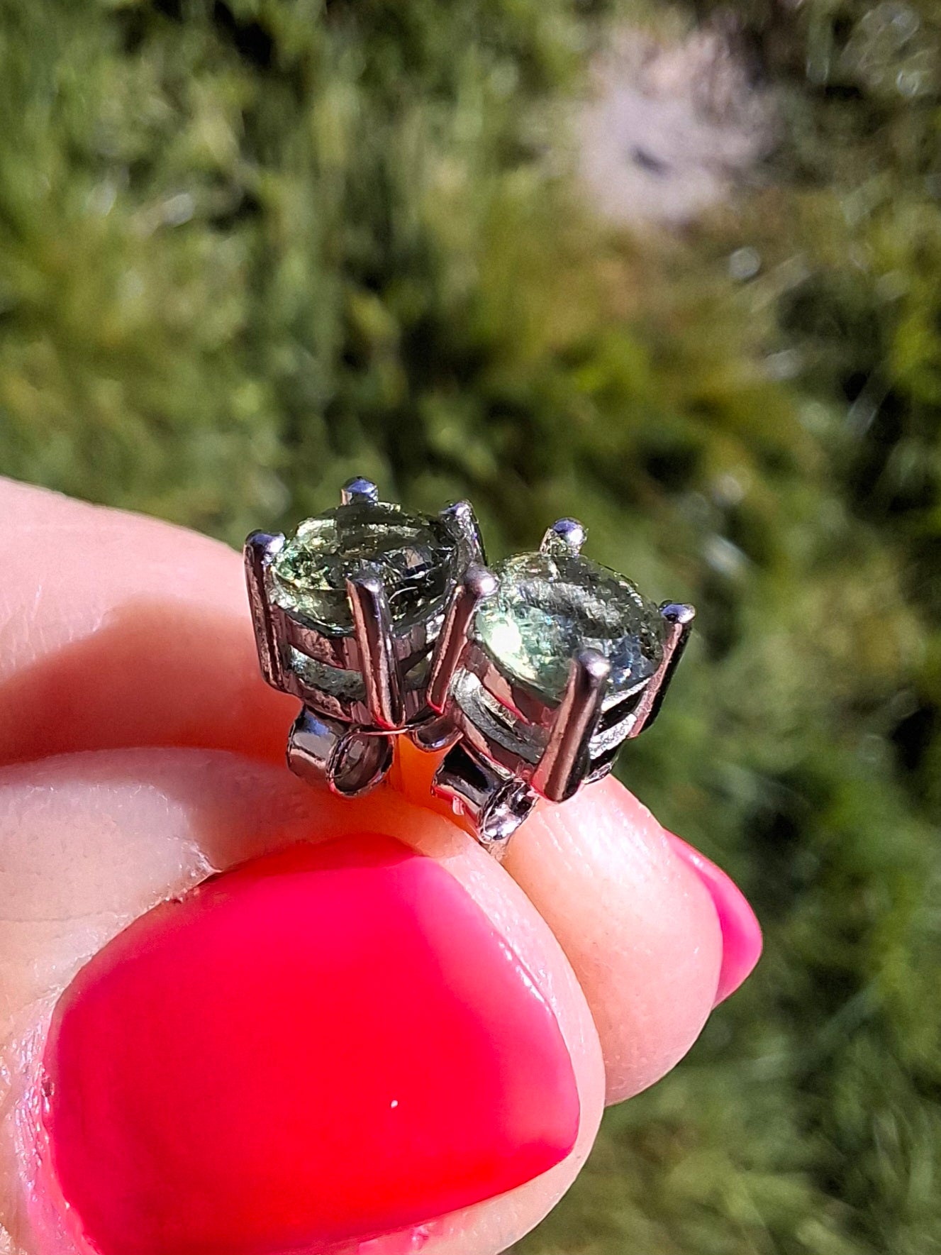 Moldavite (faceted) 5mm STUD EARRINGS, 925 Silver, Tektite (Ref: Pair51)
