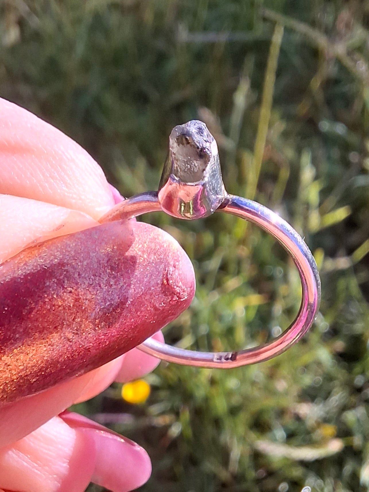 Moldavite Ring, size large M, 925 Silver, Tektite (Ref: R30)