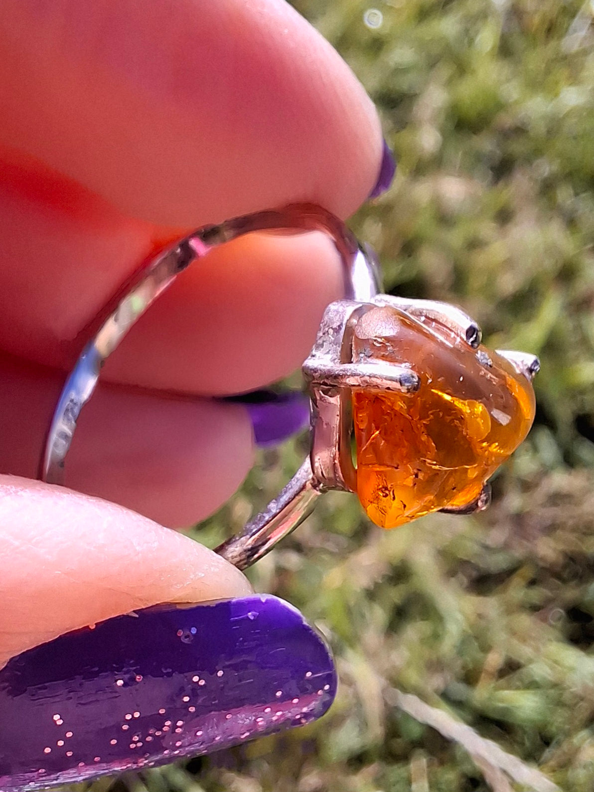 Baltic Amber Ring, size large Y, 925 Silver, Fossil (Ref: AR40)