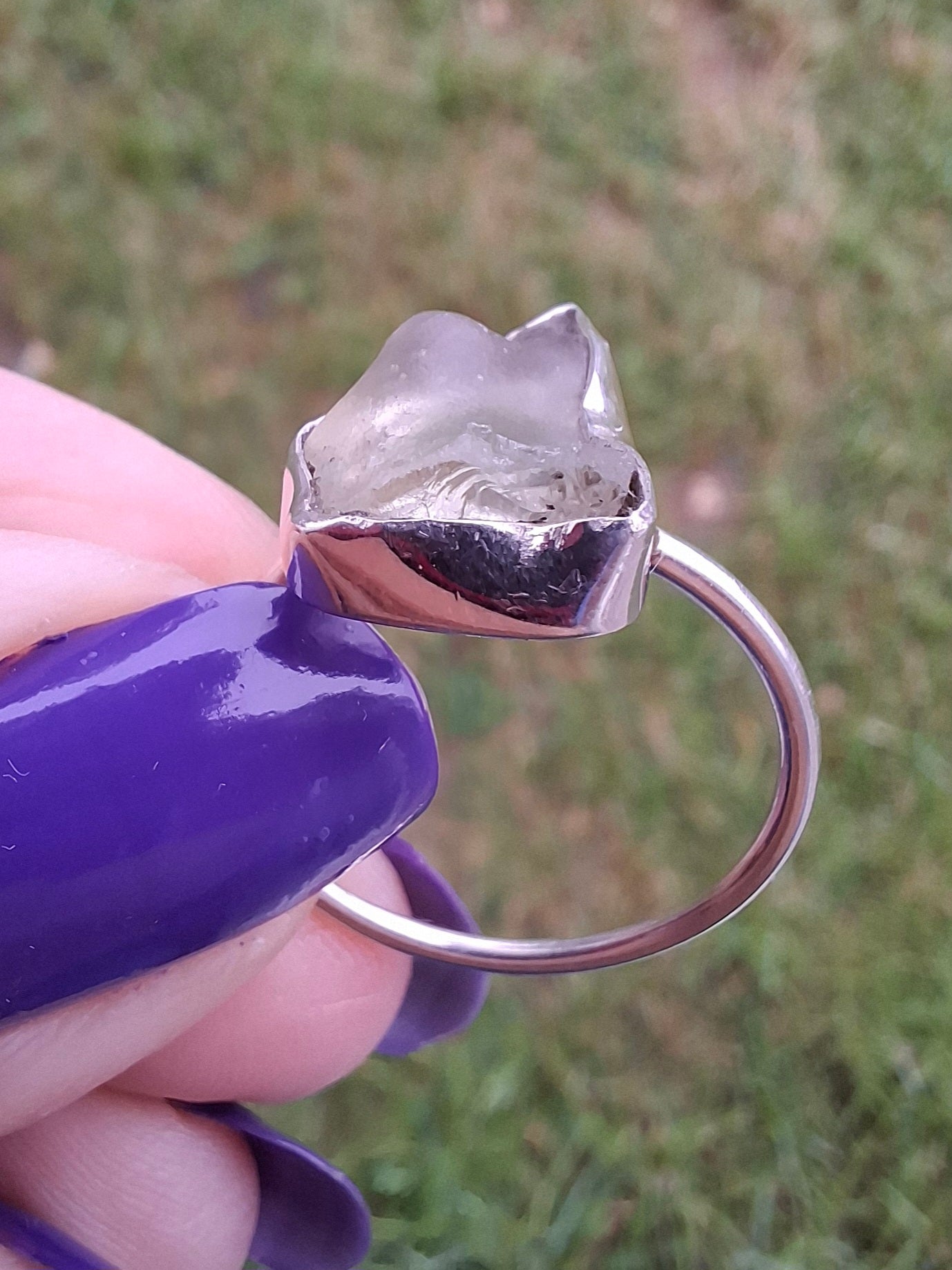 Libyan Desert Glass Ring, size large Q, 925 Silver, Tektite (Ref: LR36)