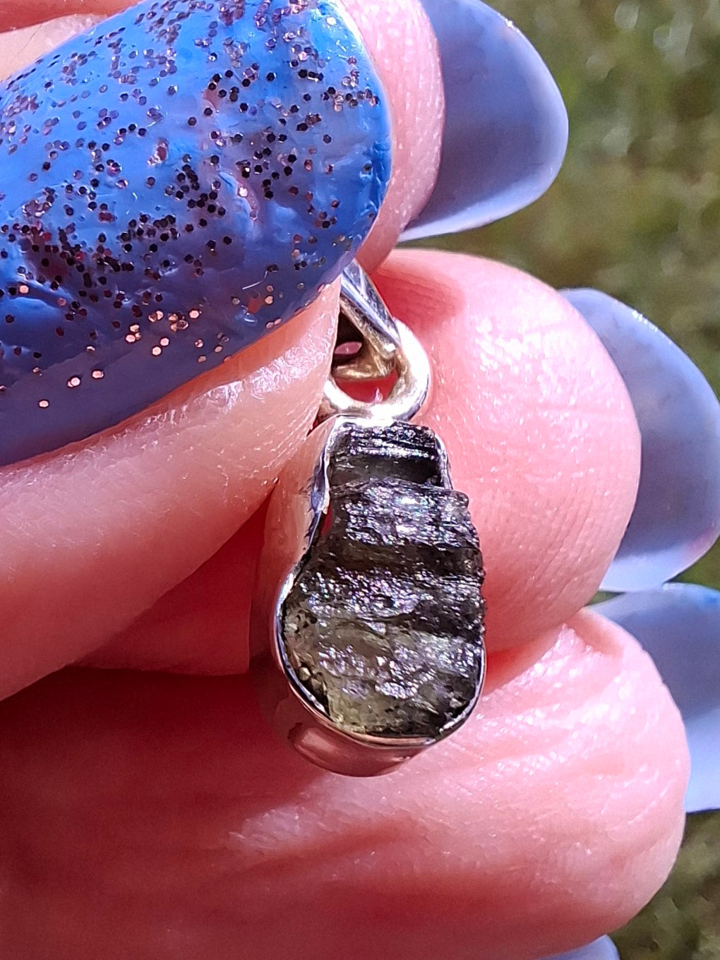 Moldavite Pendant, 925 Silver, Tektite (Ref: P89)