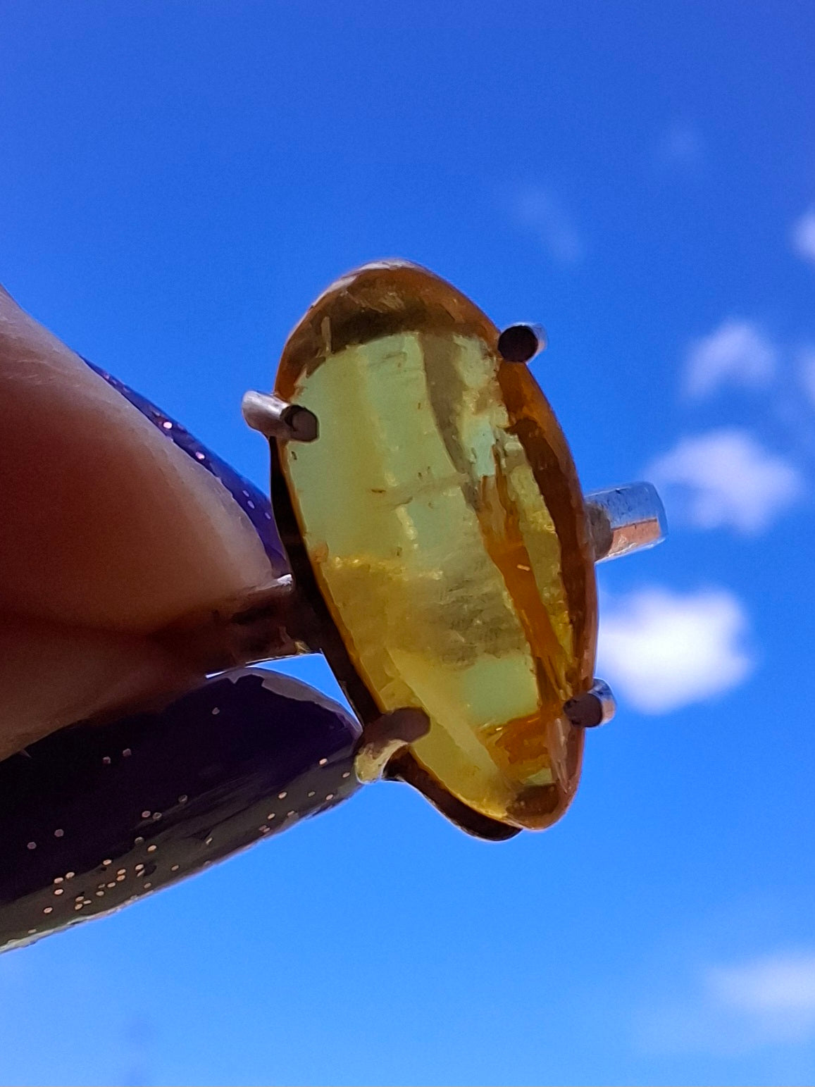 Baltic Amber Ring, size large J/small K, 925 Silver, Fossil (Ref: AR30)