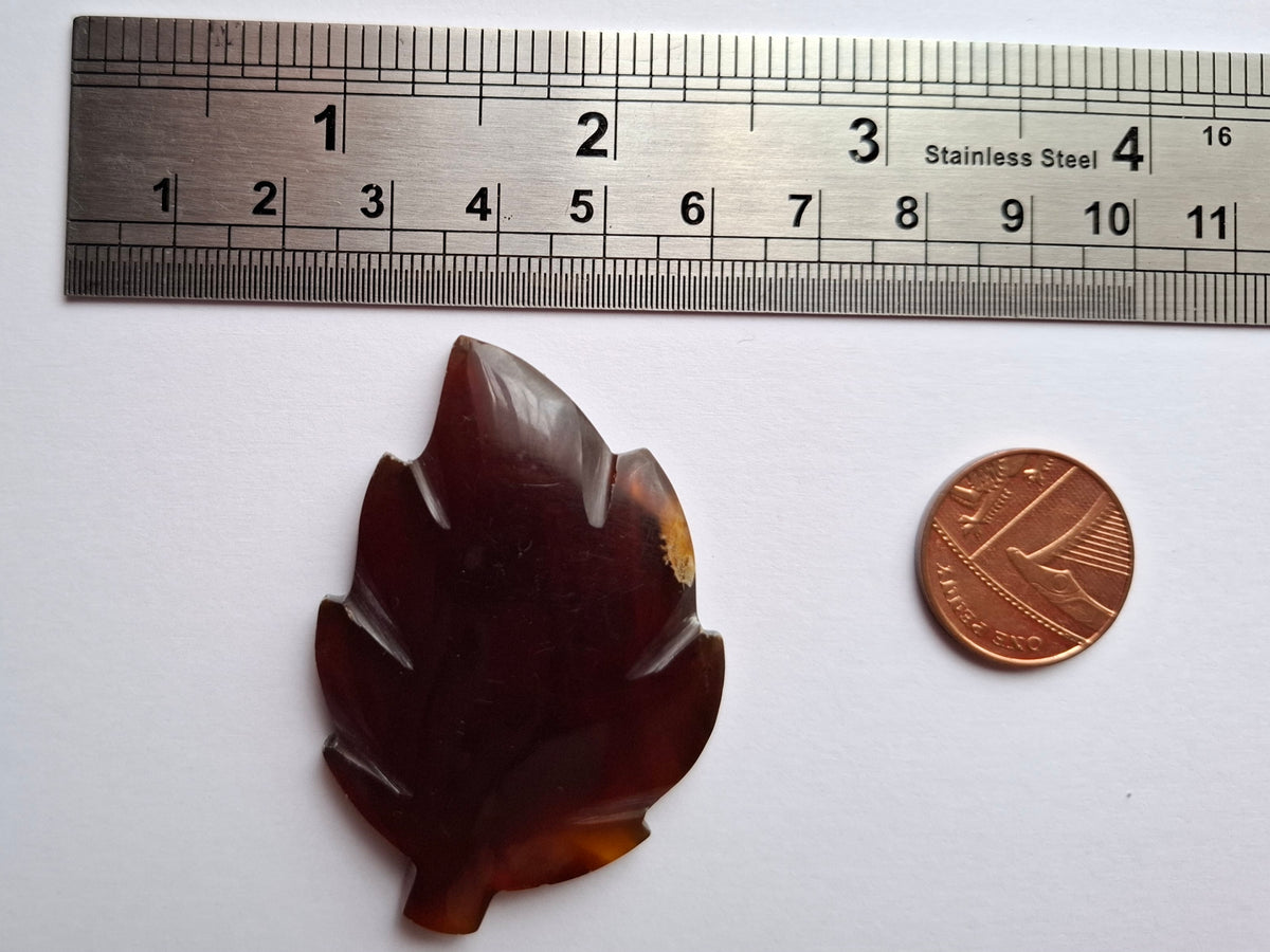 Red Amber Leaf Carving, 7.51g, Fossil (Ref: Leaf12)