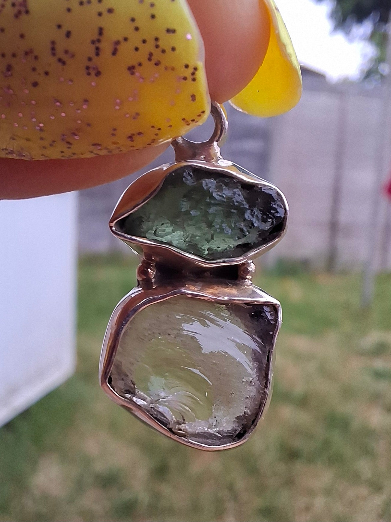 Moldavite & Libyan Desert Glass Pendant, 925 Silver, Tektite (Ref: MLP13)
