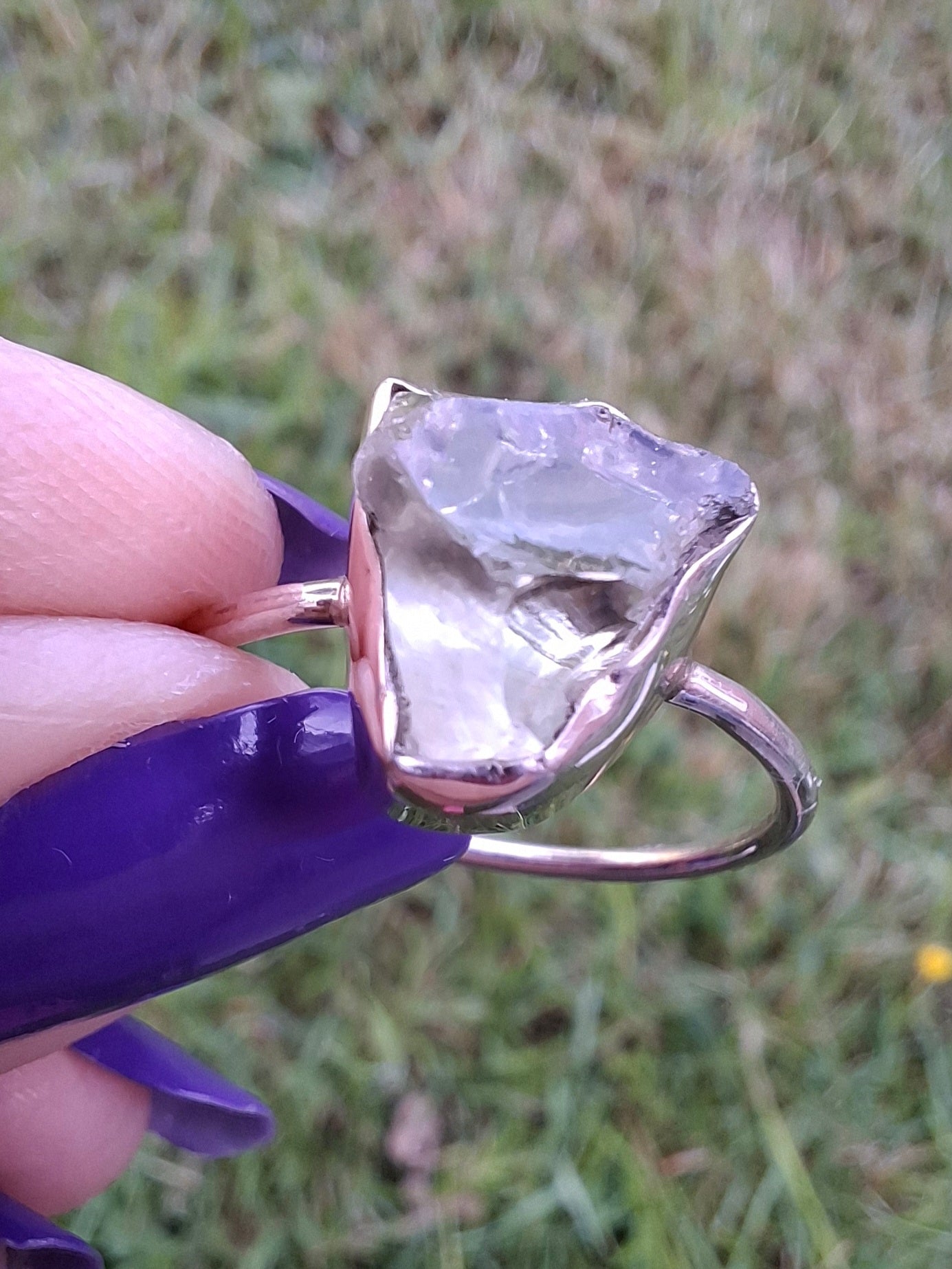 Libyan Desert Glass Ring, size large V, 925 Silver, Tektite (Ref: LR56)