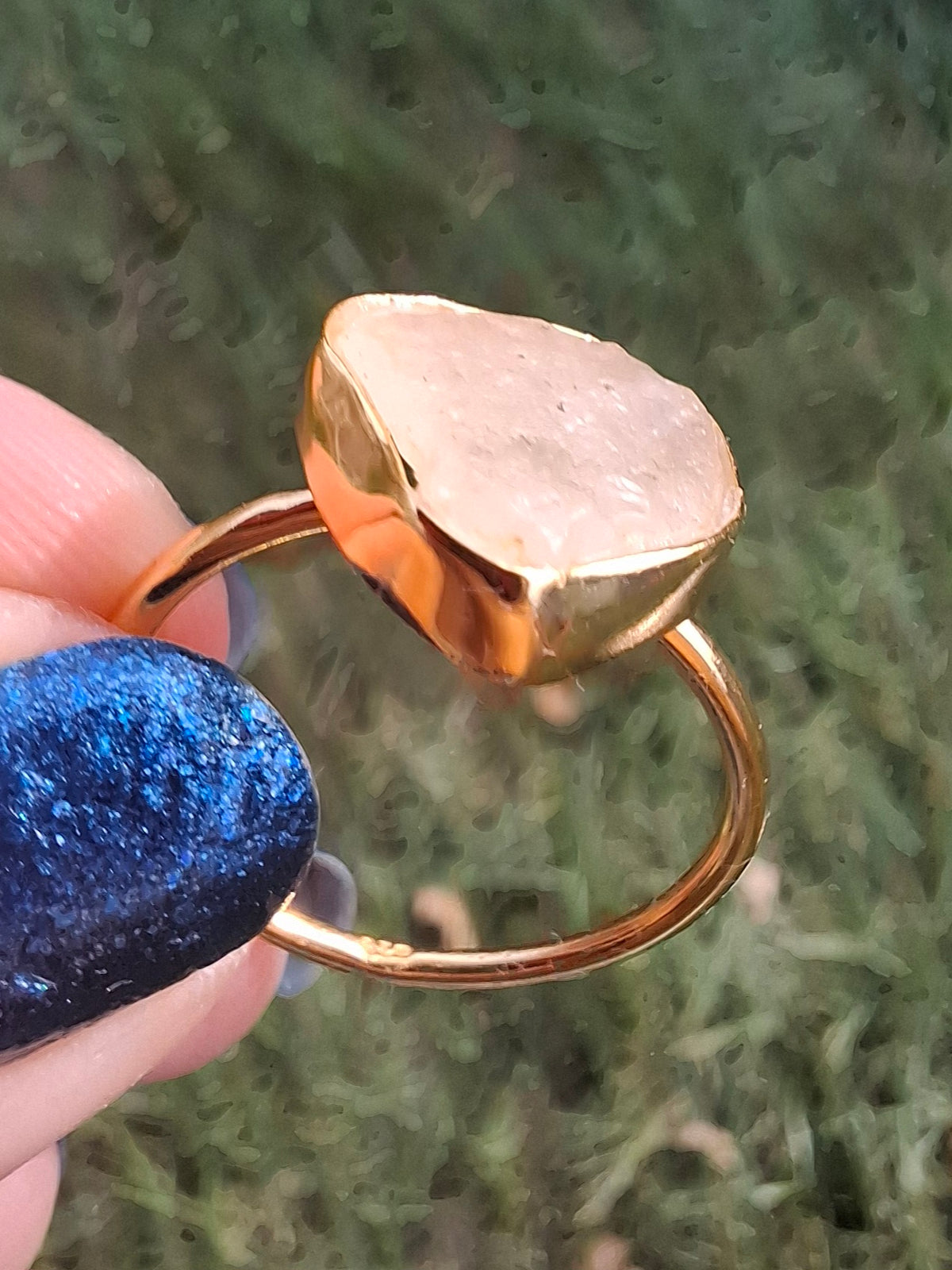 Libyan Desert Glass Ring, 14K GOLD Plated, size large R, Tektite (Ref: LR76)