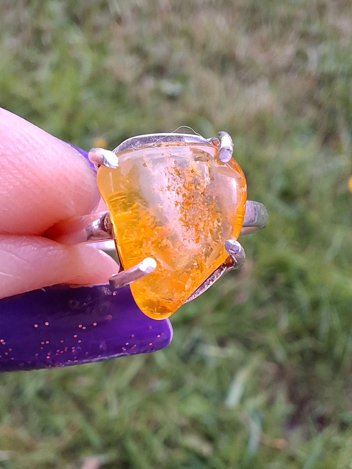 Baltic Amber Ring, size large M, 925 Silver, Fossil (Ref: AR6)