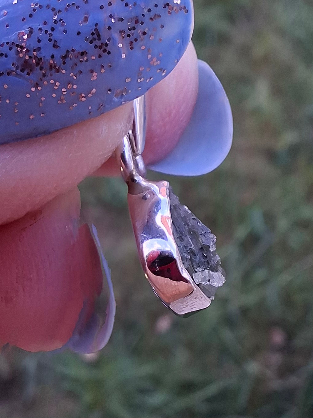 Moldavite Pendant, 925 Silver, Tektite (Ref: P81)