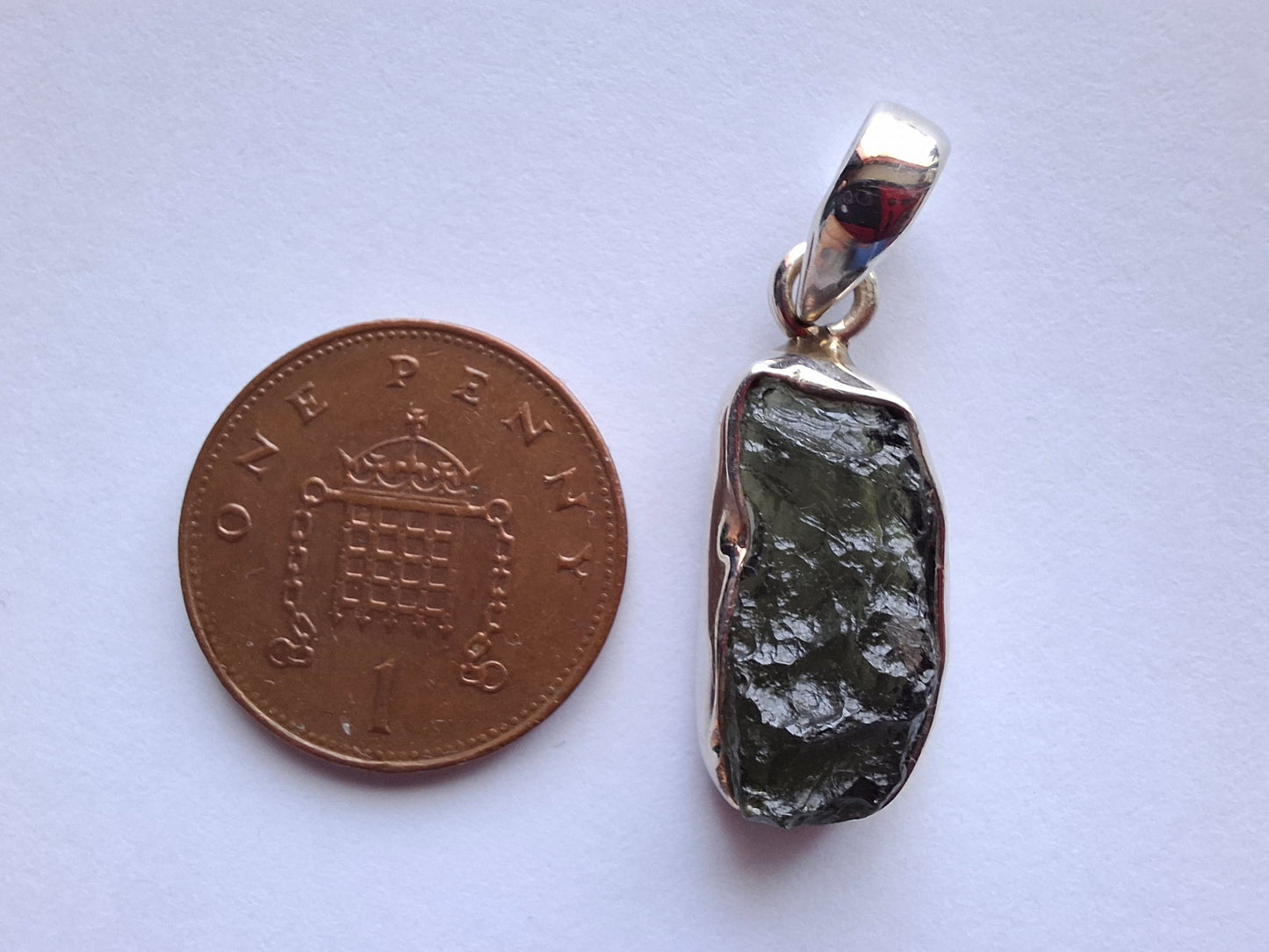Moldavite Pendant, 925 Silver, Tektite (Ref: P16)