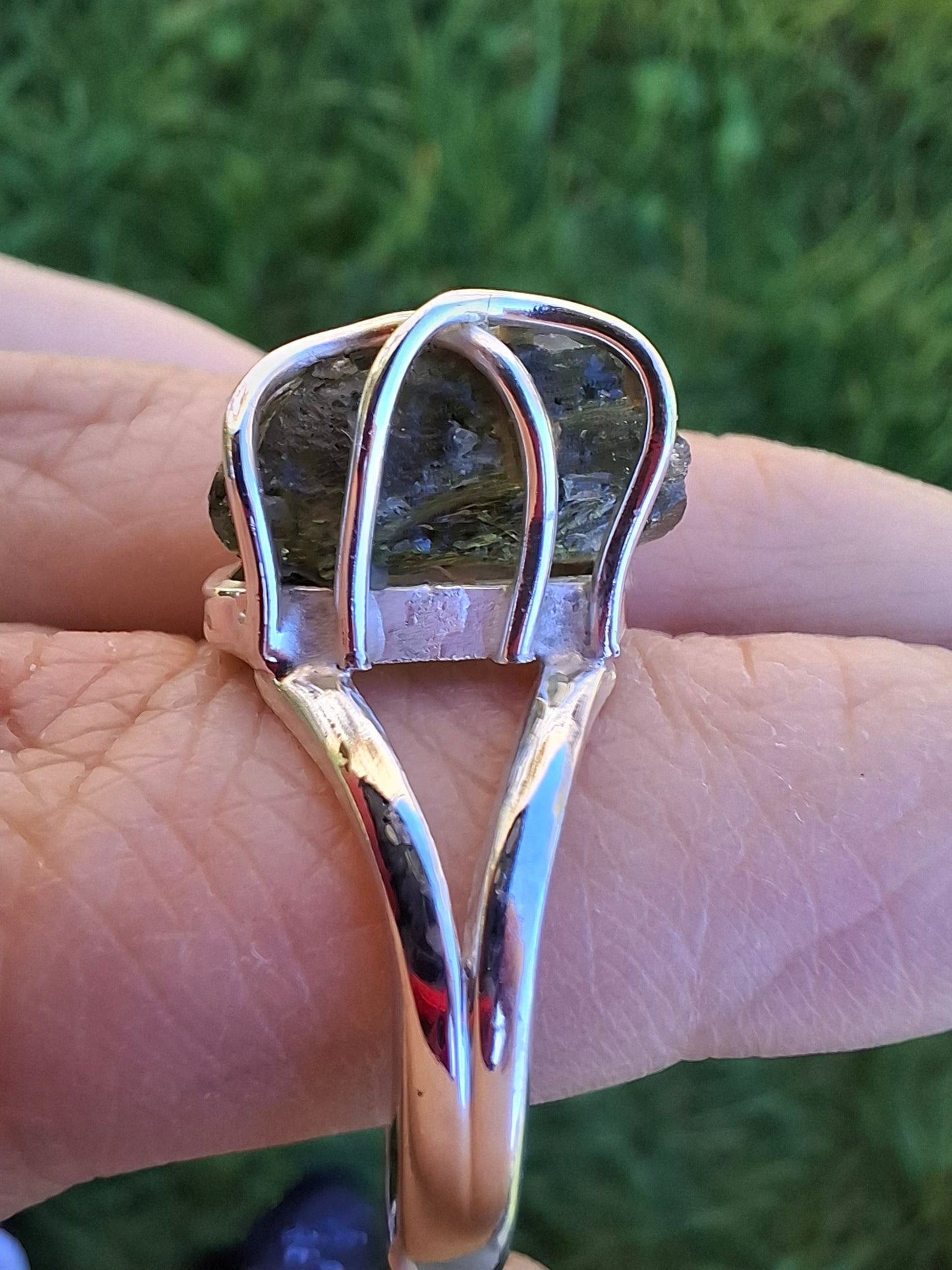 Moldavite Ring, size Q, 925 Silver, Tektite (Ref: R11)