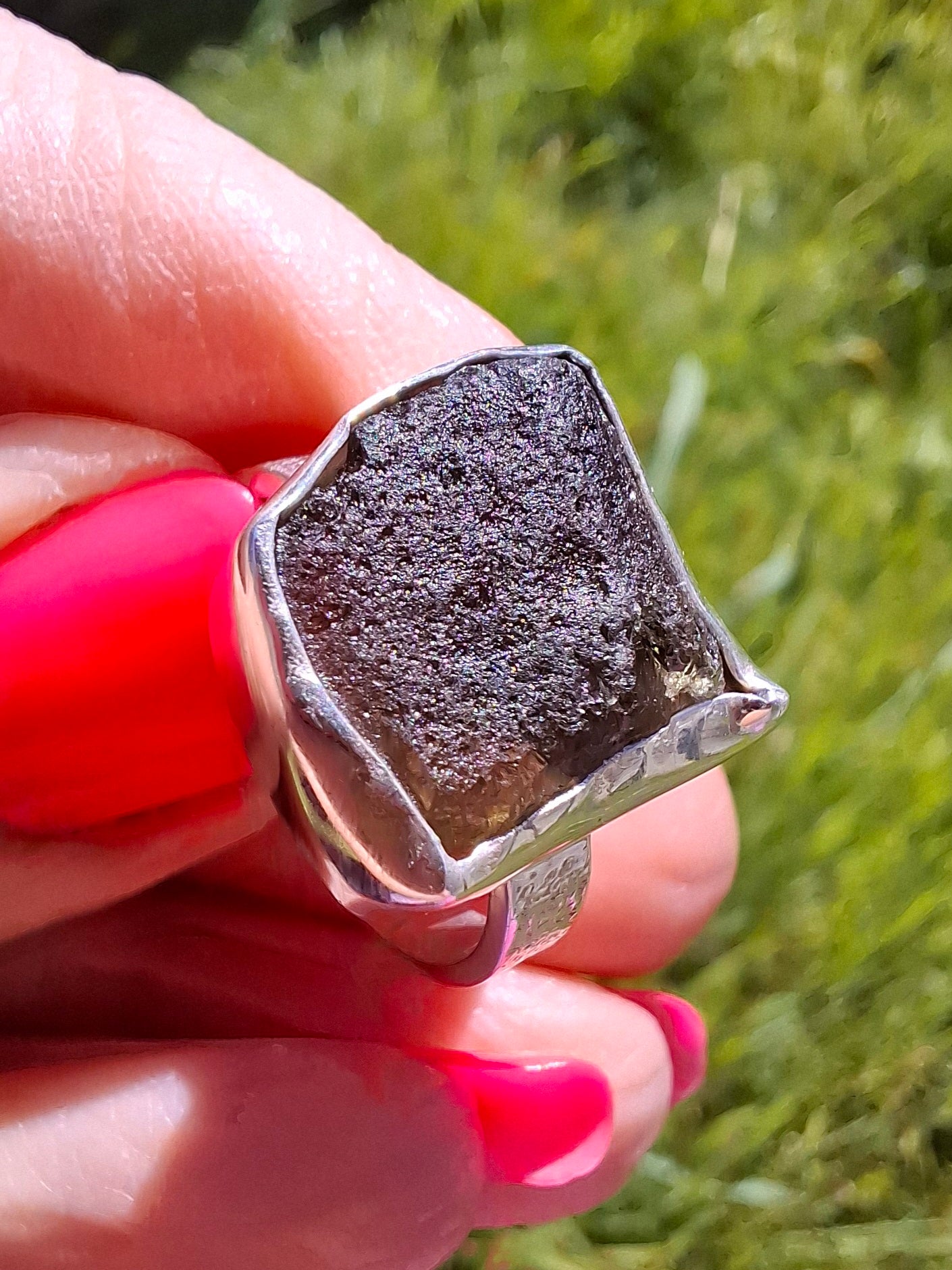 Moldavite Ring, size M/N, 925 Silver, Tektite (Ref: R308)