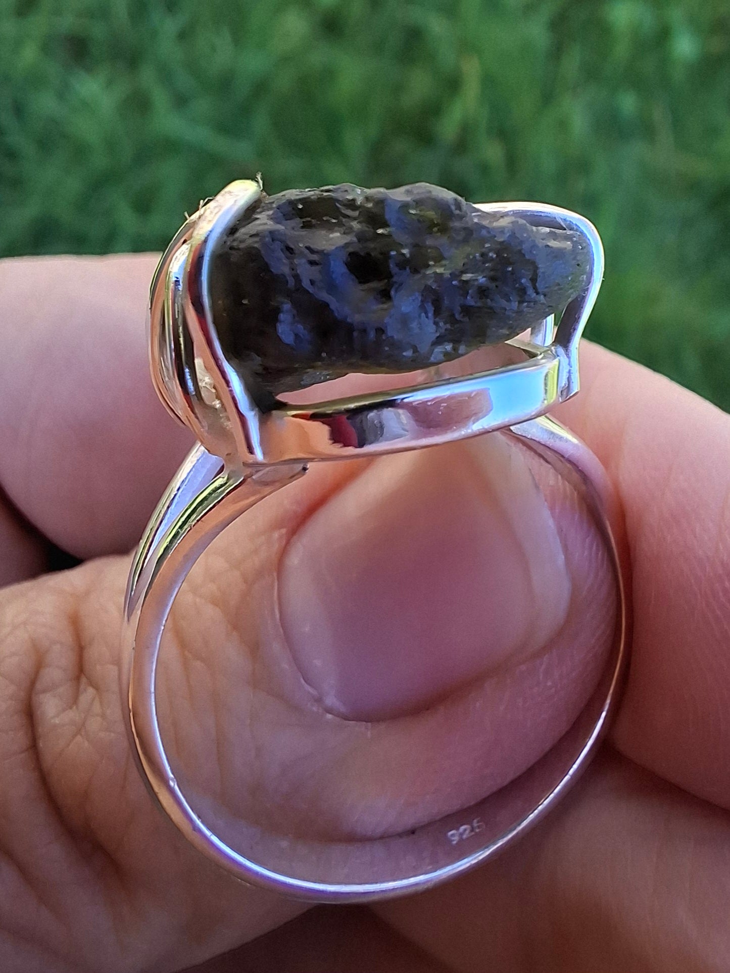 Moldavite Ring, size W, 925 silver, Tektite (Ref: R16)