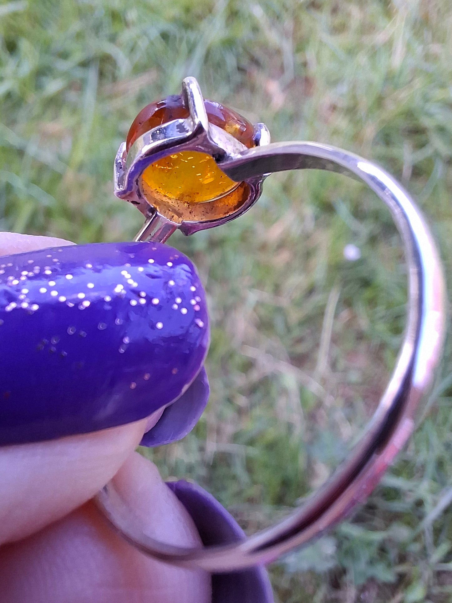 Baltic Amber Ring, size large W, 925 Silver, Fossil (Ref: AR27)